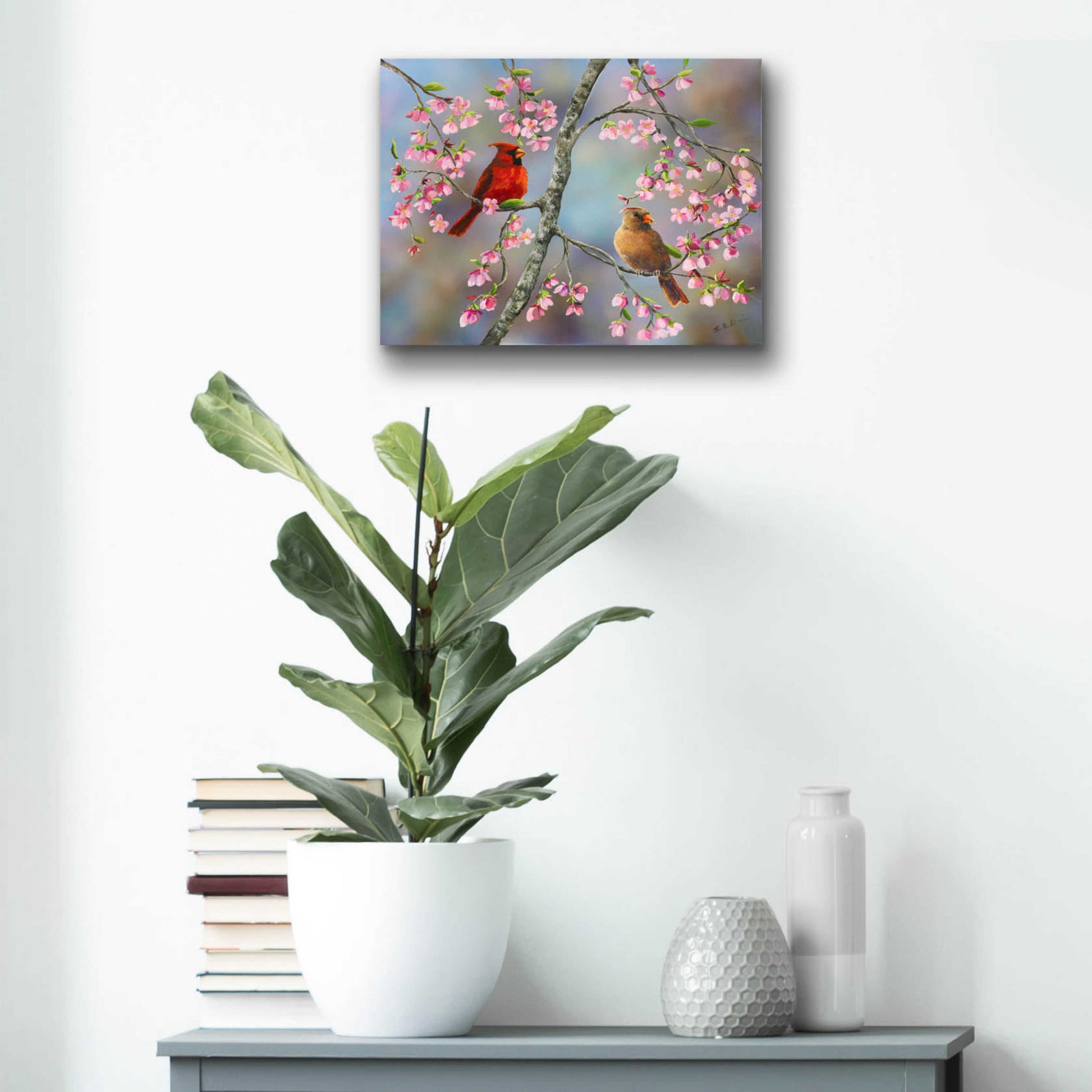 Epic Art 'Spring Cardinals' by Sarah Davis, Acrylic Glass Wall Art,16x12