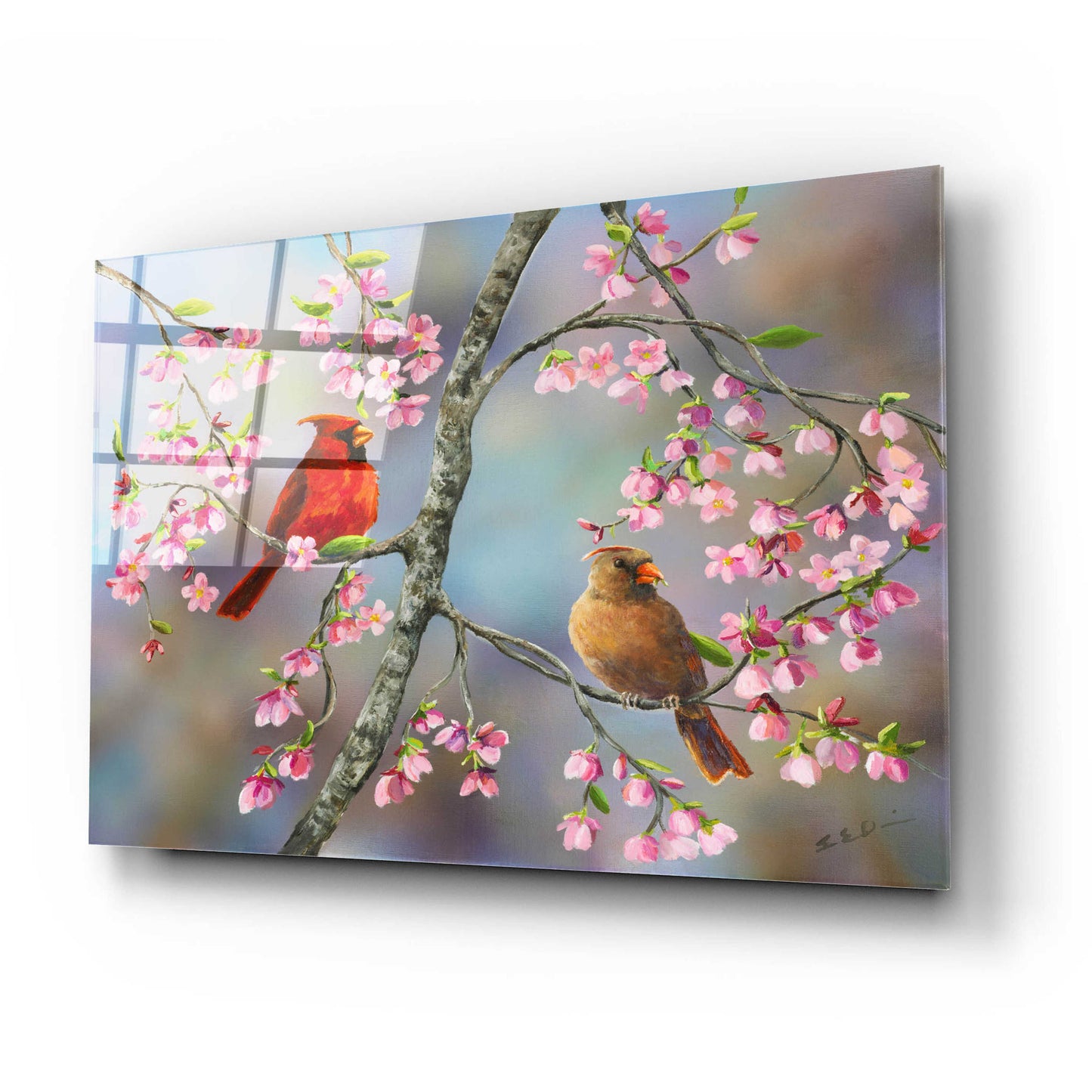 Epic Art 'Spring Cardinals' by Sarah Davis, Acrylic Glass Wall Art,24x16