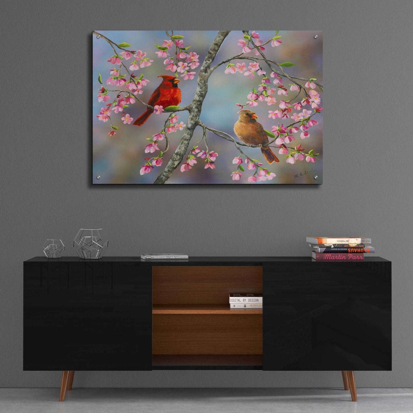 Epic Art 'Spring Cardinals' by Sarah Davis, Acrylic Glass Wall Art,36x24