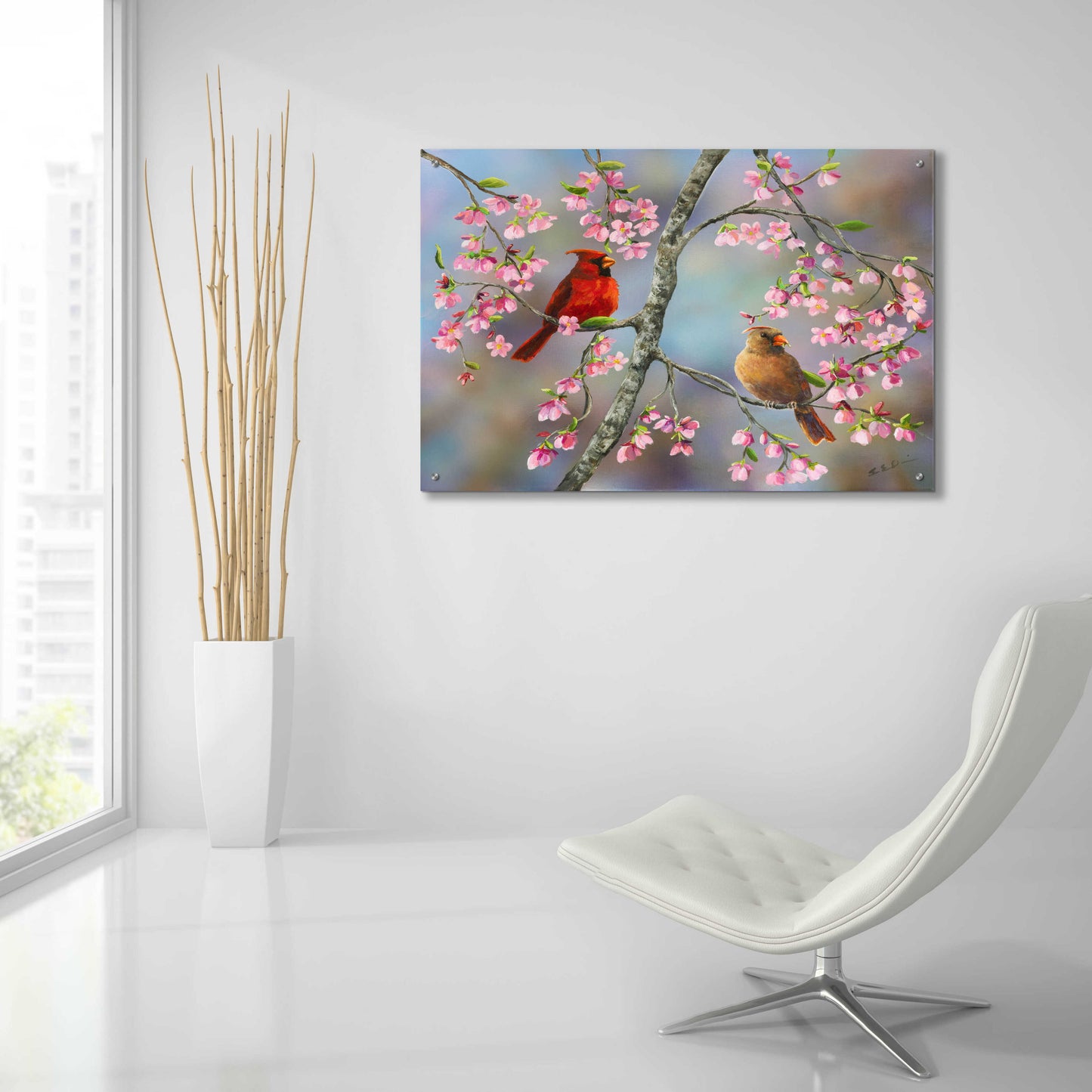 Epic Art 'Spring Cardinals' by Sarah Davis, Acrylic Glass Wall Art,36x24