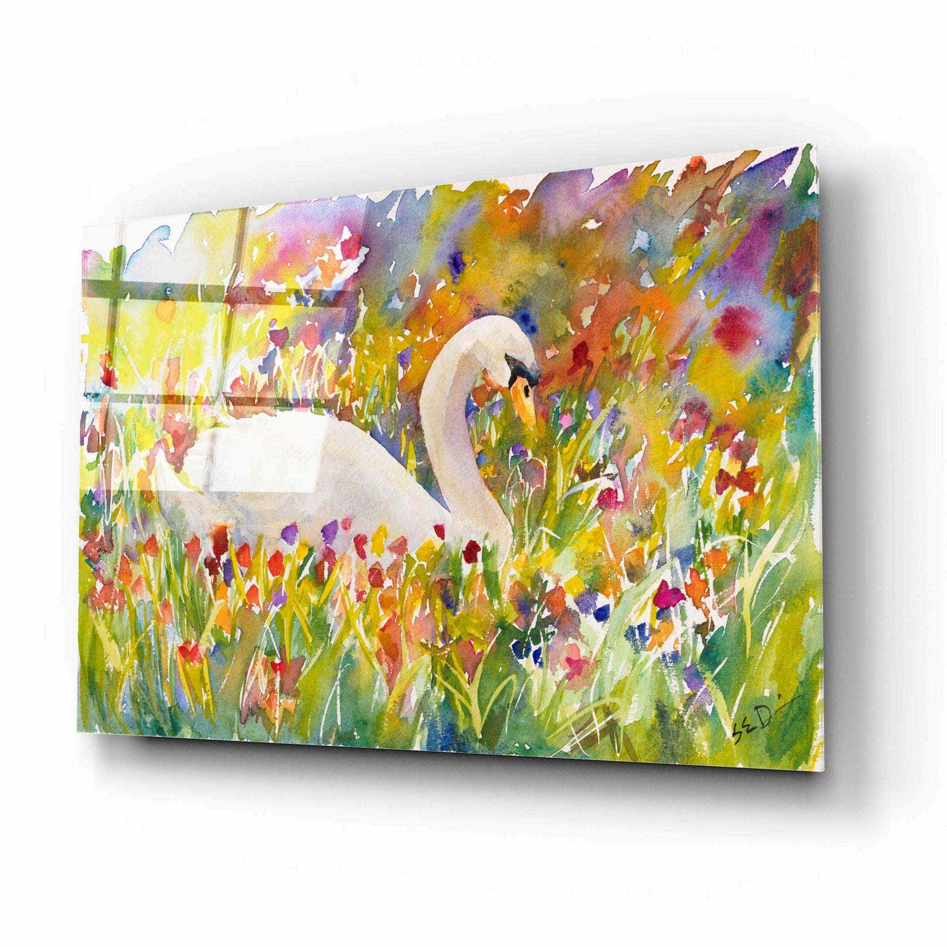 Epic Art 'Colorful Swan' by Sarah Davis, Acrylic Glass Wall Art,16x12