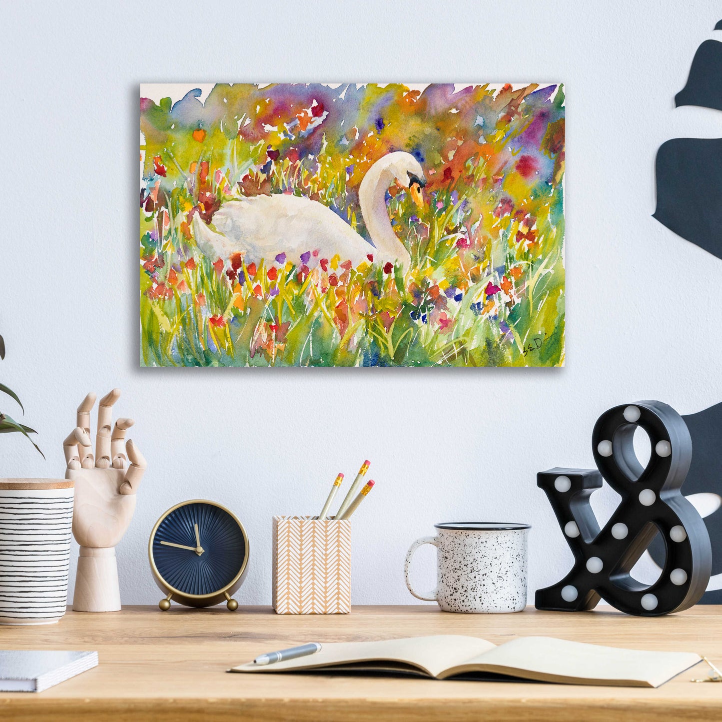 Epic Art 'Colorful Swan' by Sarah Davis, Acrylic Glass Wall Art,16x12