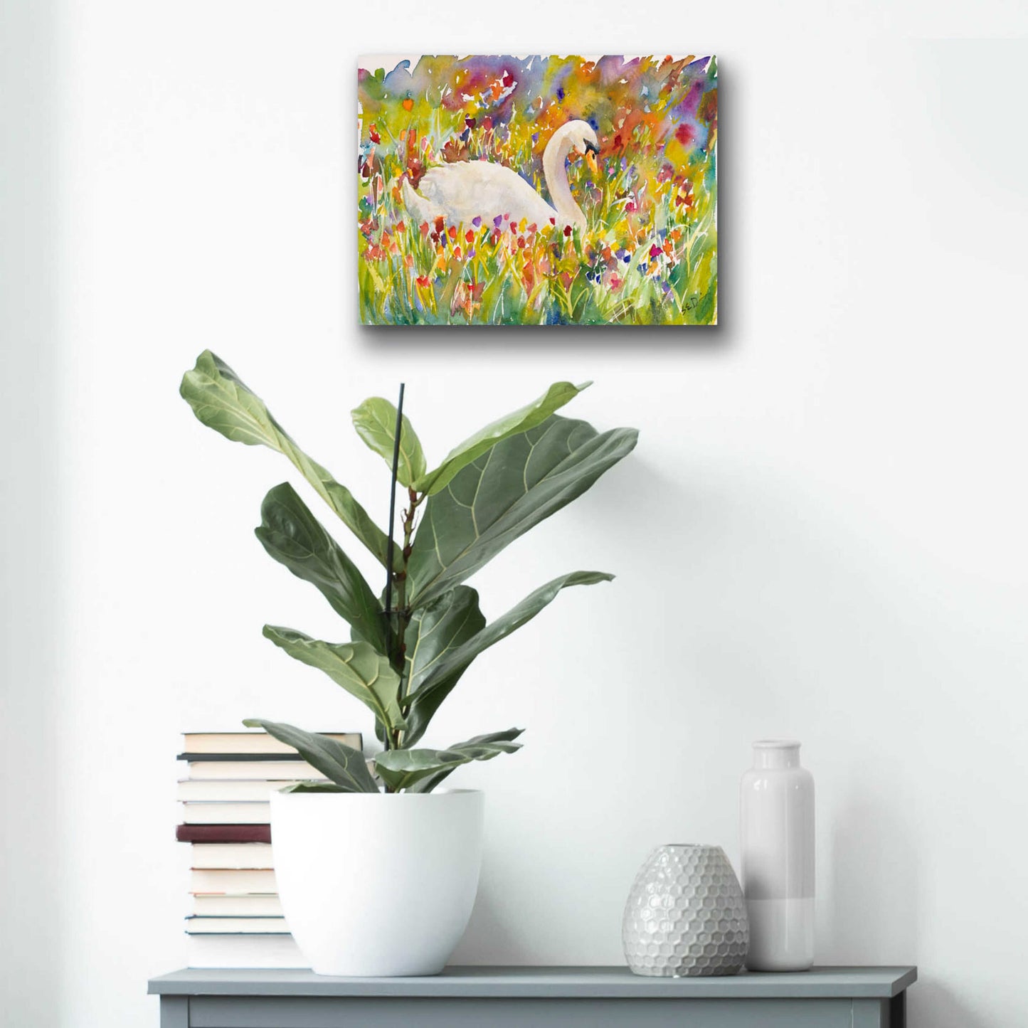 Epic Art 'Colorful Swan' by Sarah Davis, Acrylic Glass Wall Art,16x12