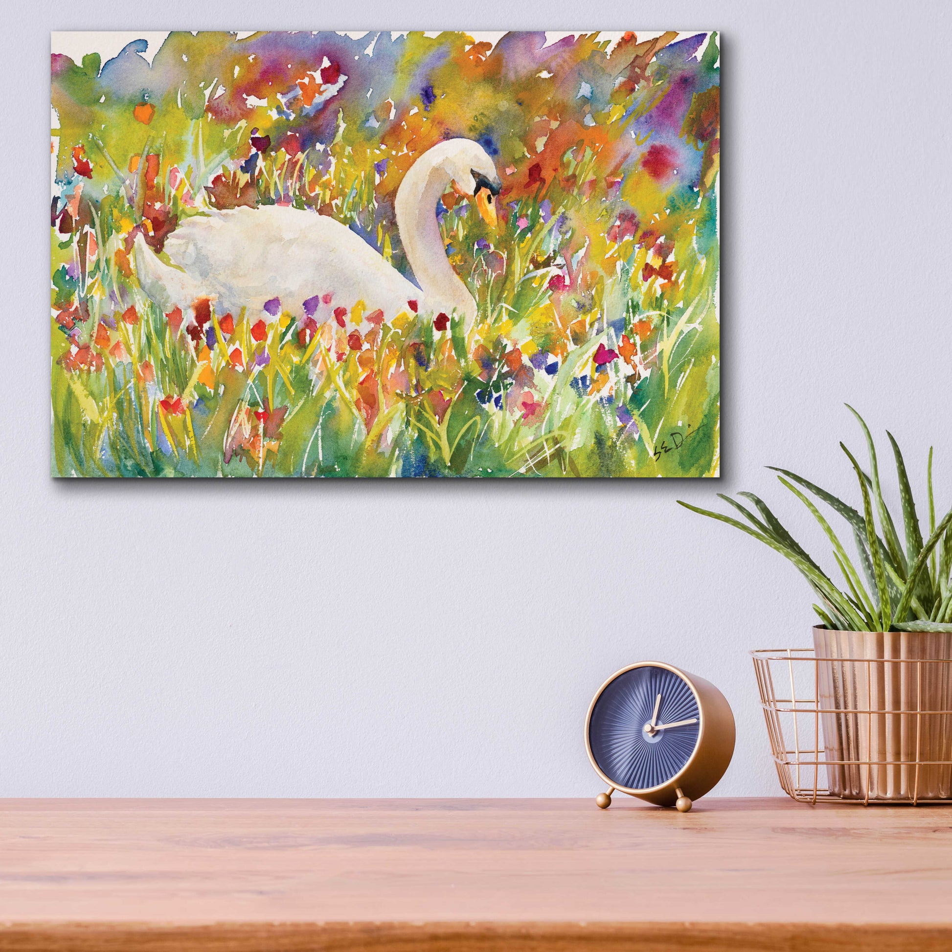 Epic Art 'Colorful Swan' by Sarah Davis, Acrylic Glass Wall Art,16x12