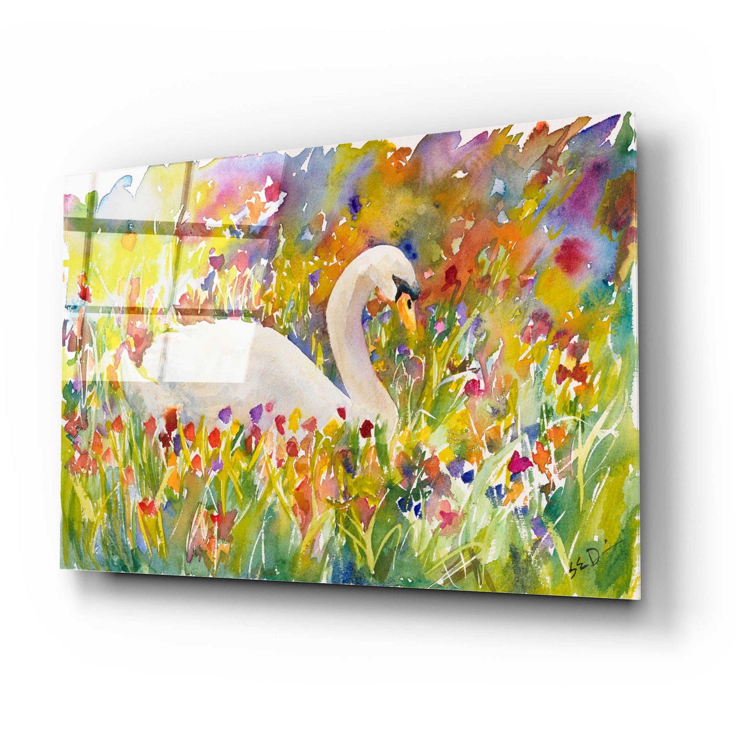 Epic Art 'Colorful Swan' by Sarah Davis, Acrylic Glass Wall Art,24x16