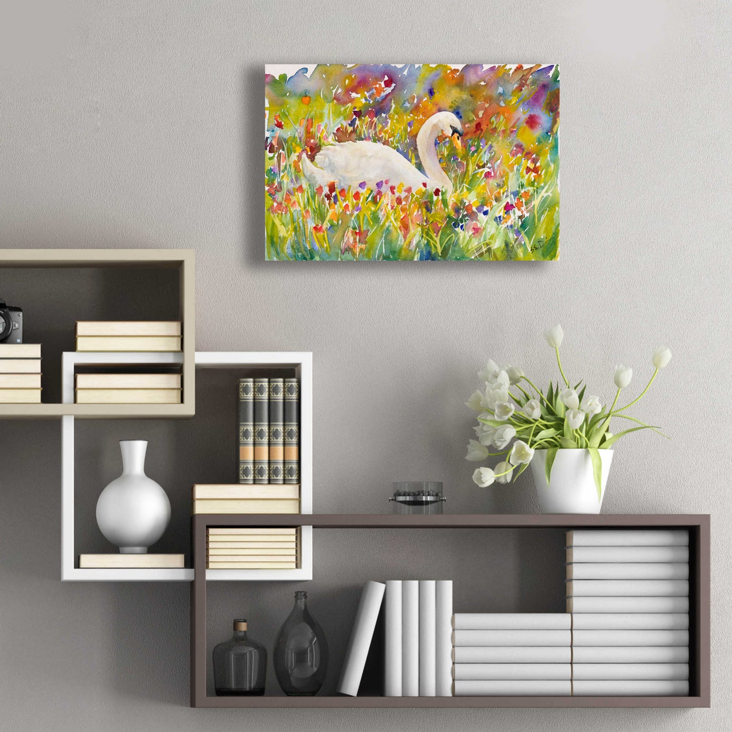 Epic Art 'Colorful Swan' by Sarah Davis, Acrylic Glass Wall Art,24x16