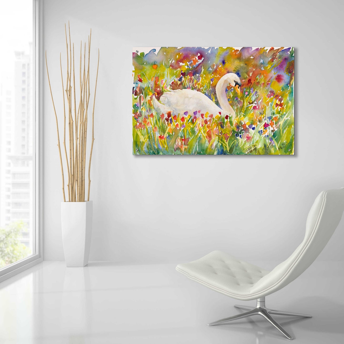 Epic Art 'Colorful Swan' by Sarah Davis, Acrylic Glass Wall Art,36x24