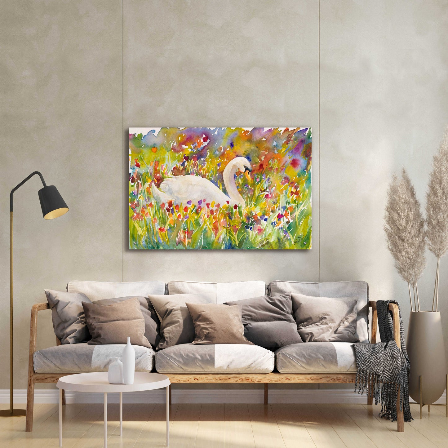 Epic Art 'Colorful Swan' by Sarah Davis, Acrylic Glass Wall Art,36x24