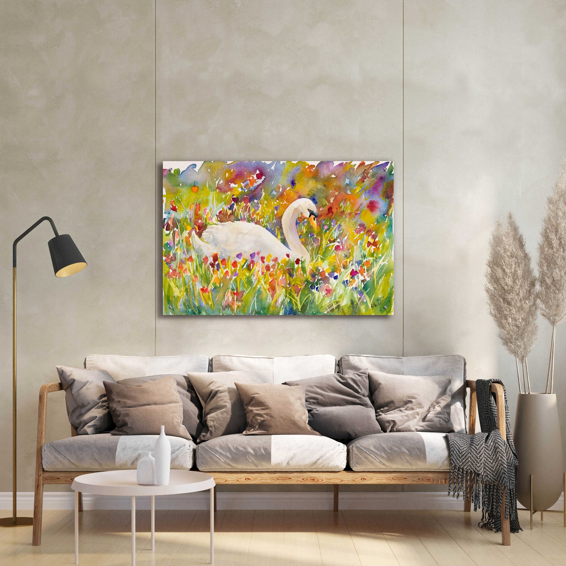 Epic Art 'Colorful Swan' by Sarah Davis, Acrylic Glass Wall Art,36x24