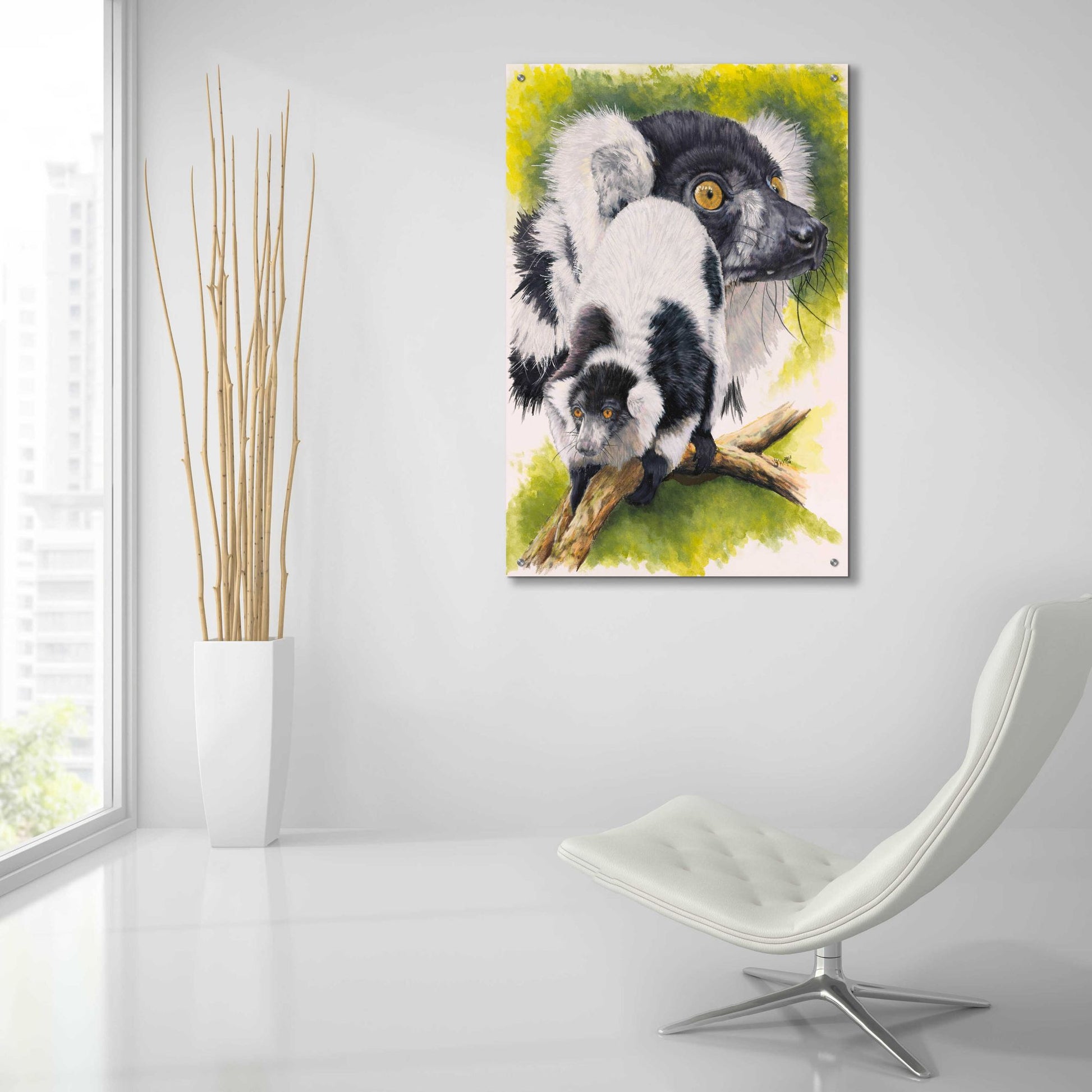 Epic Art 'Black & White Lemur' by Barbara Keith, Acrylic Glass Wall Art,24x36