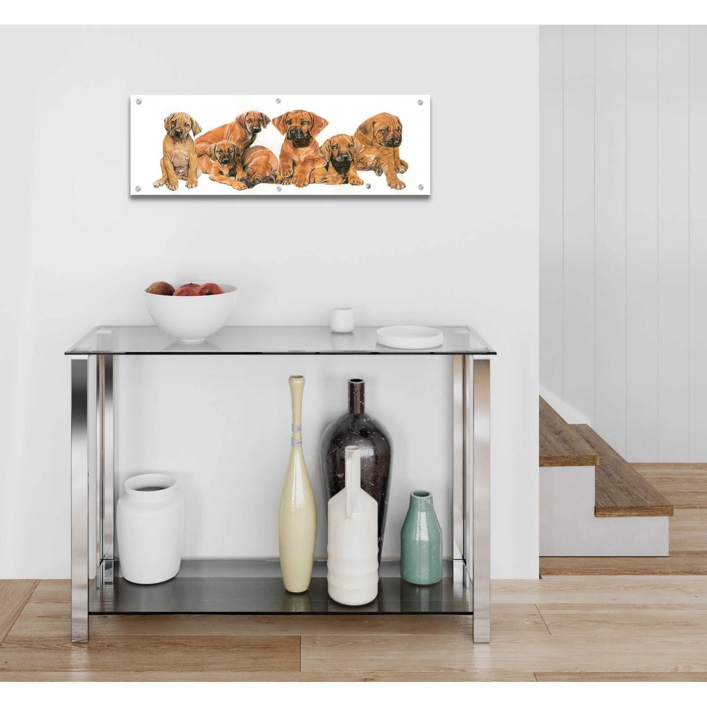 Epic Art 'Rhodisian Ridgeback Puppies' by Barbara Keith, Acrylic Glass Wall Art,36x12