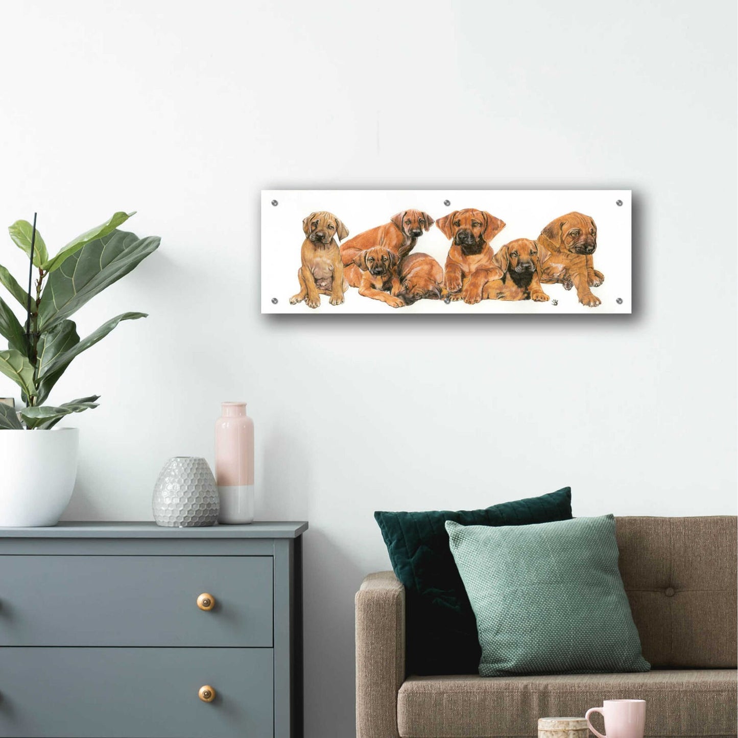 Epic Art 'Rhodisian Ridgeback Puppies' by Barbara Keith, Acrylic Glass Wall Art,36x12