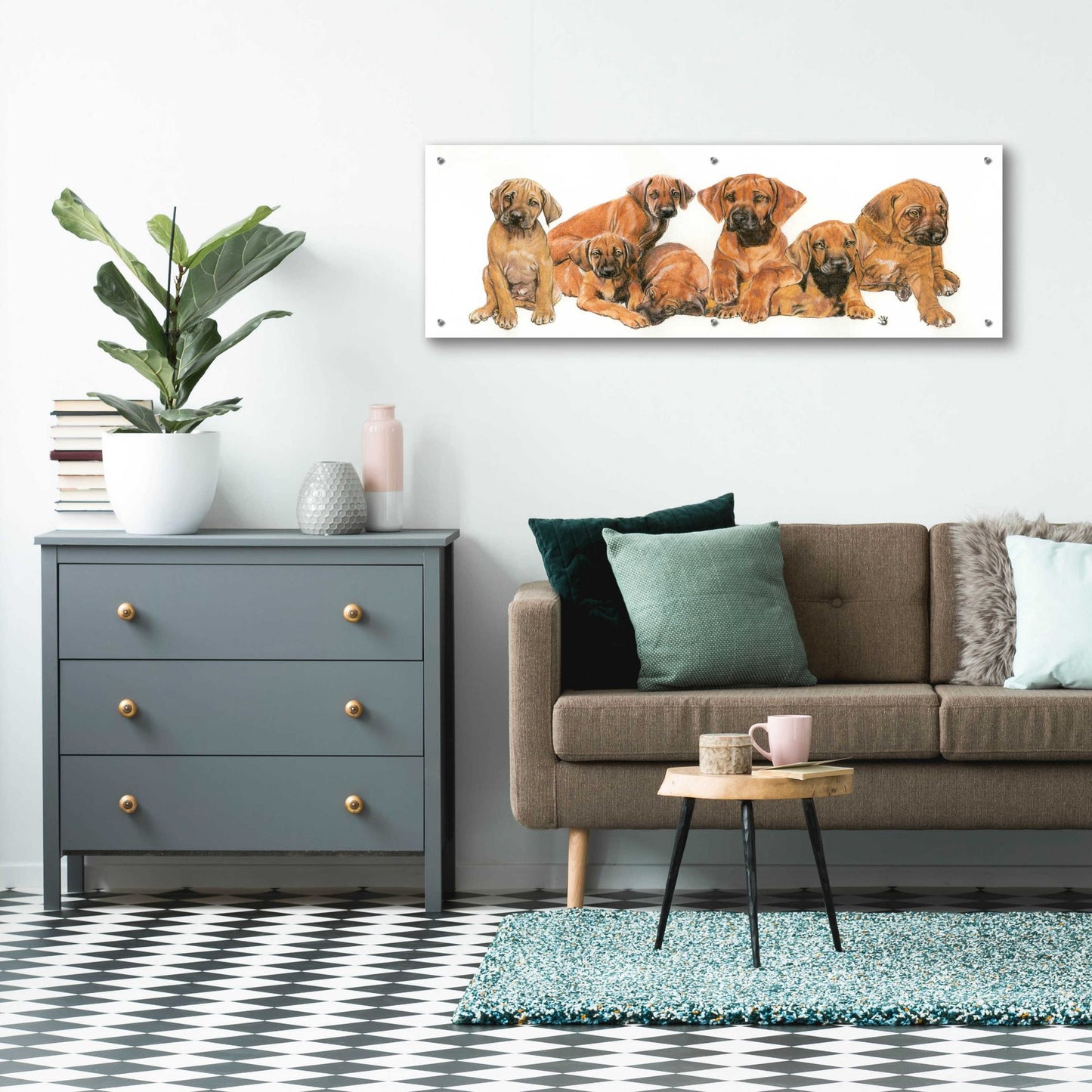 Epic Art 'Rhodisian Ridgeback Puppies' by Barbara Keith, Acrylic Glass Wall Art,48x16