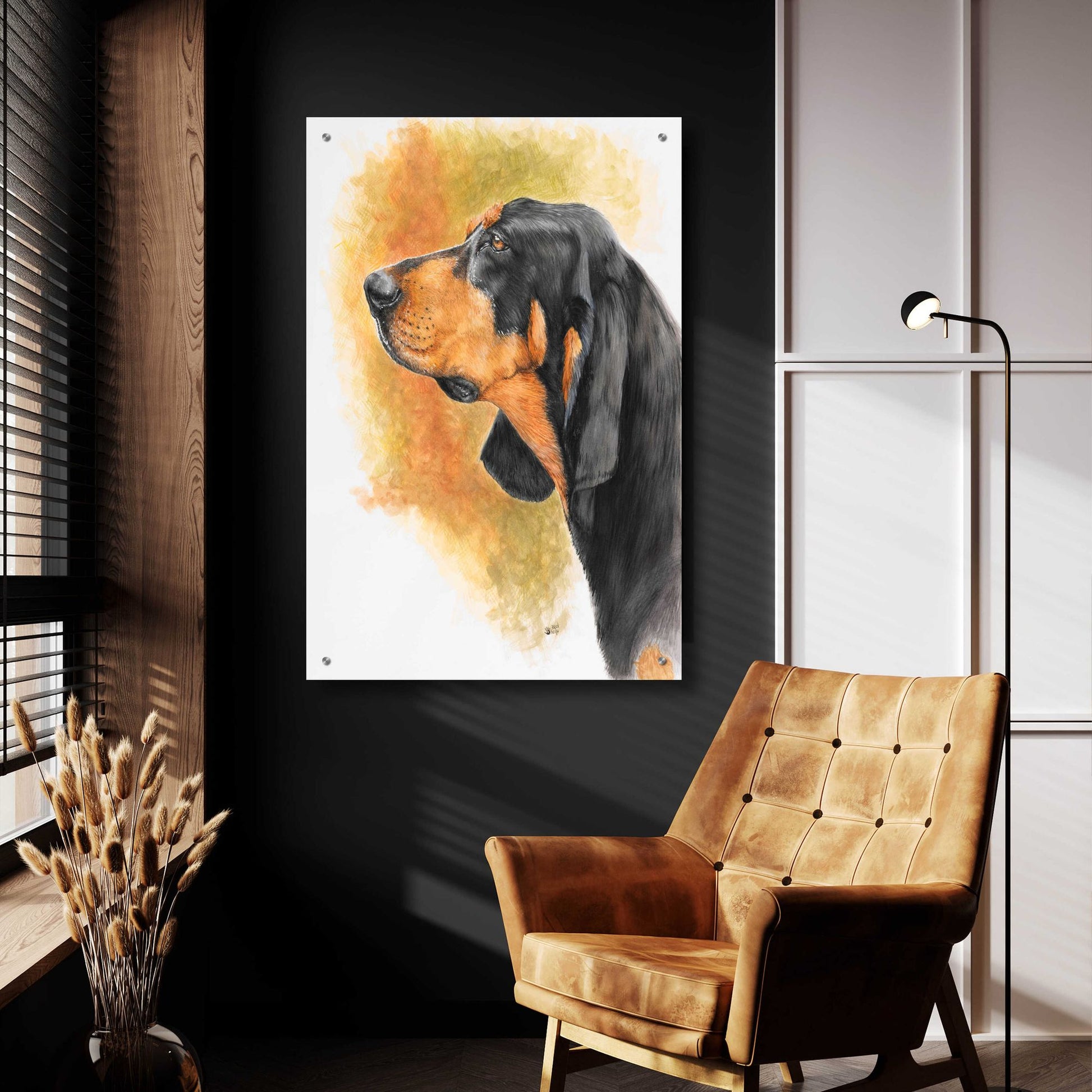 Epic Art 'Black and Tan CoonHound' by Barbara Keith, Acrylic Glass Wall Art,24x36