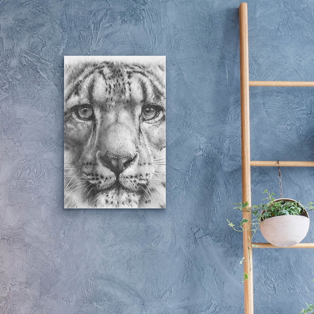 Up Close Snow Leopard by Barbara Keith - 16x24 acrylic wall art in a room