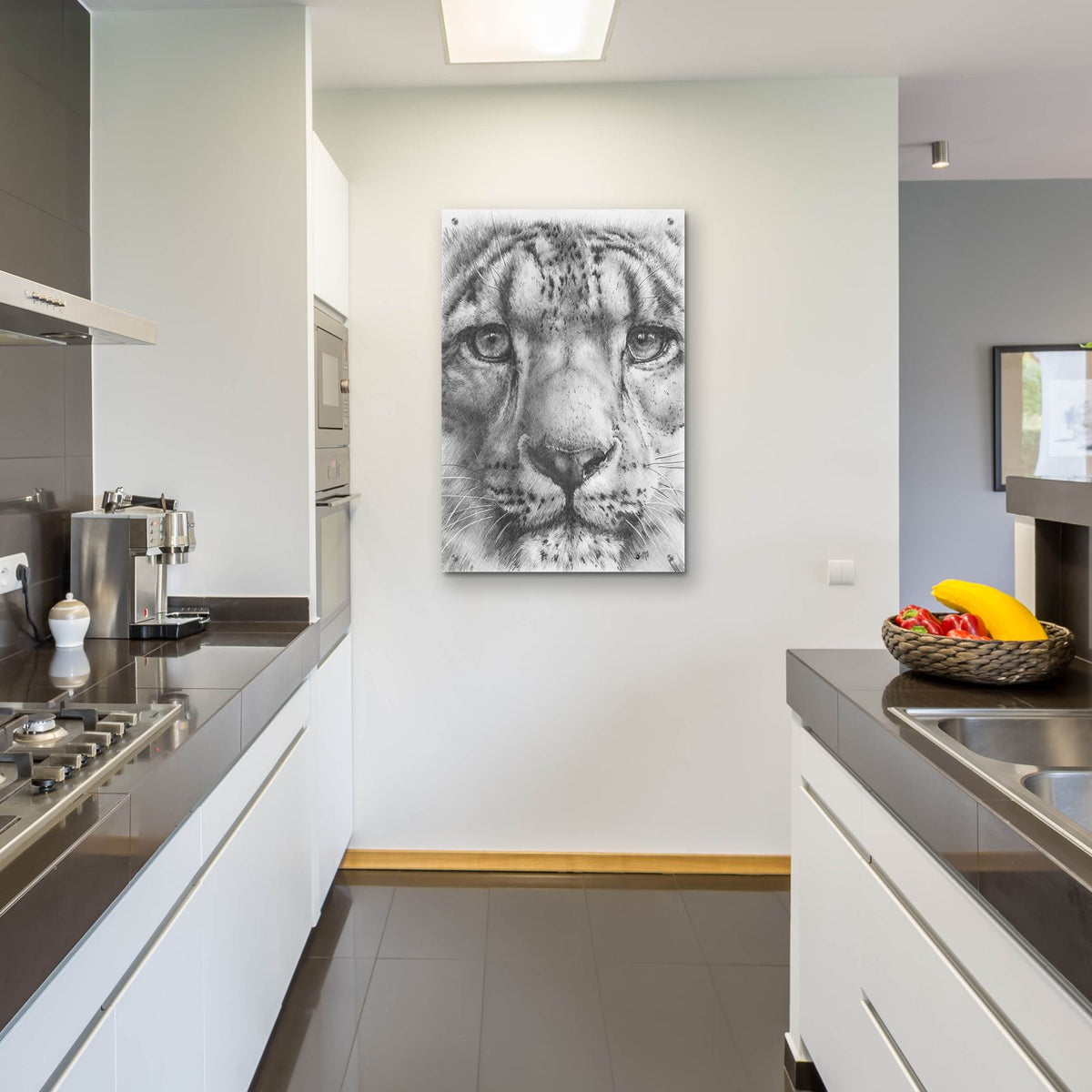 Up Close Snow Leopard by Barbara Keith - 24x36 acrylic wall art in a room