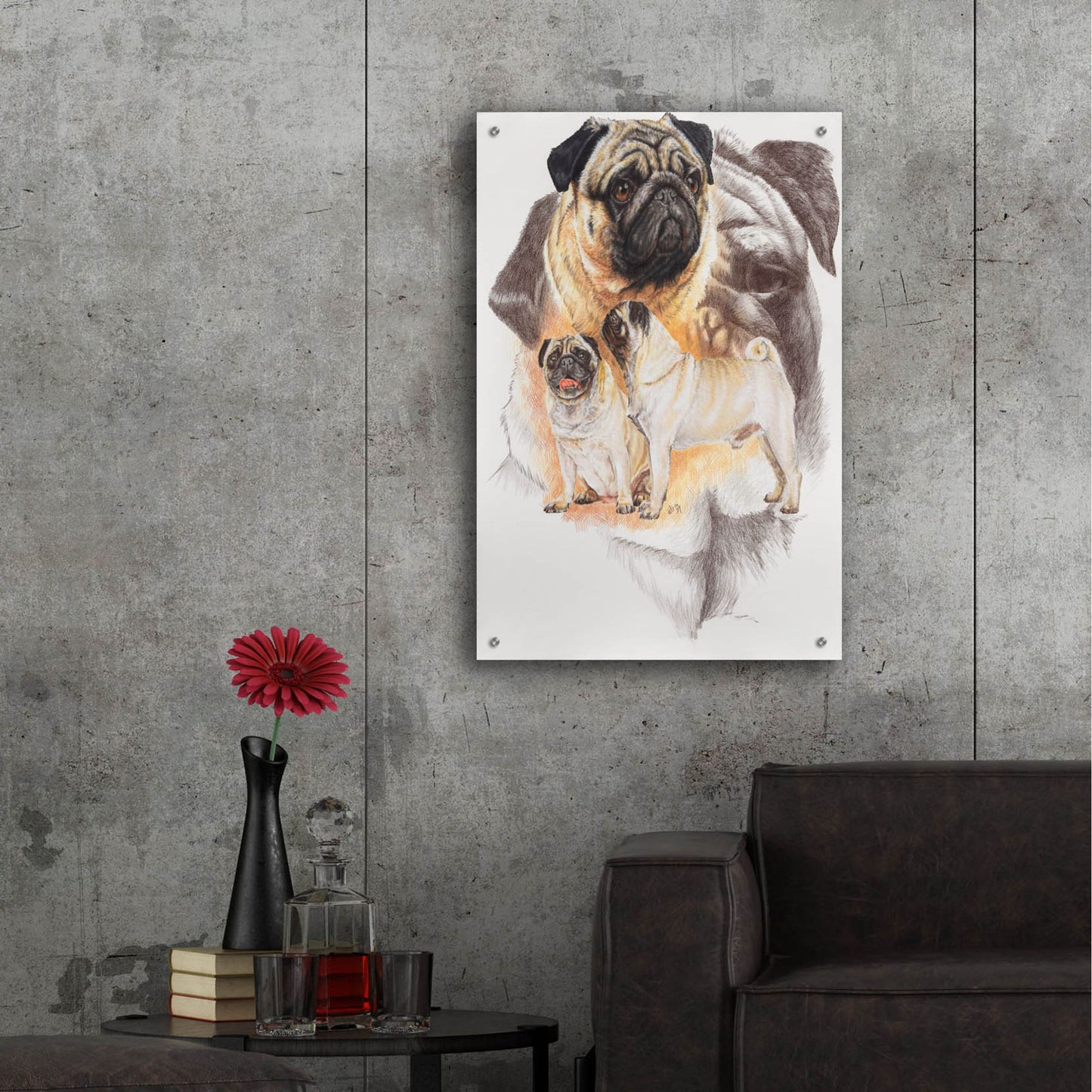 Epic Art 'Pug and Ghost' by Barbara Keith, Acrylic Glass Wall Art,24x36