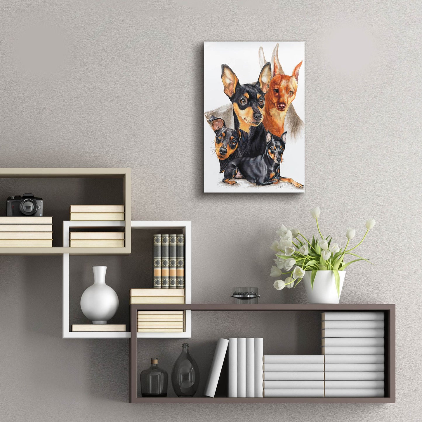 Epic Art 'Miniature Pinscher Medley' by Barbara Keith, Acrylic Glass Wall Art,16x24