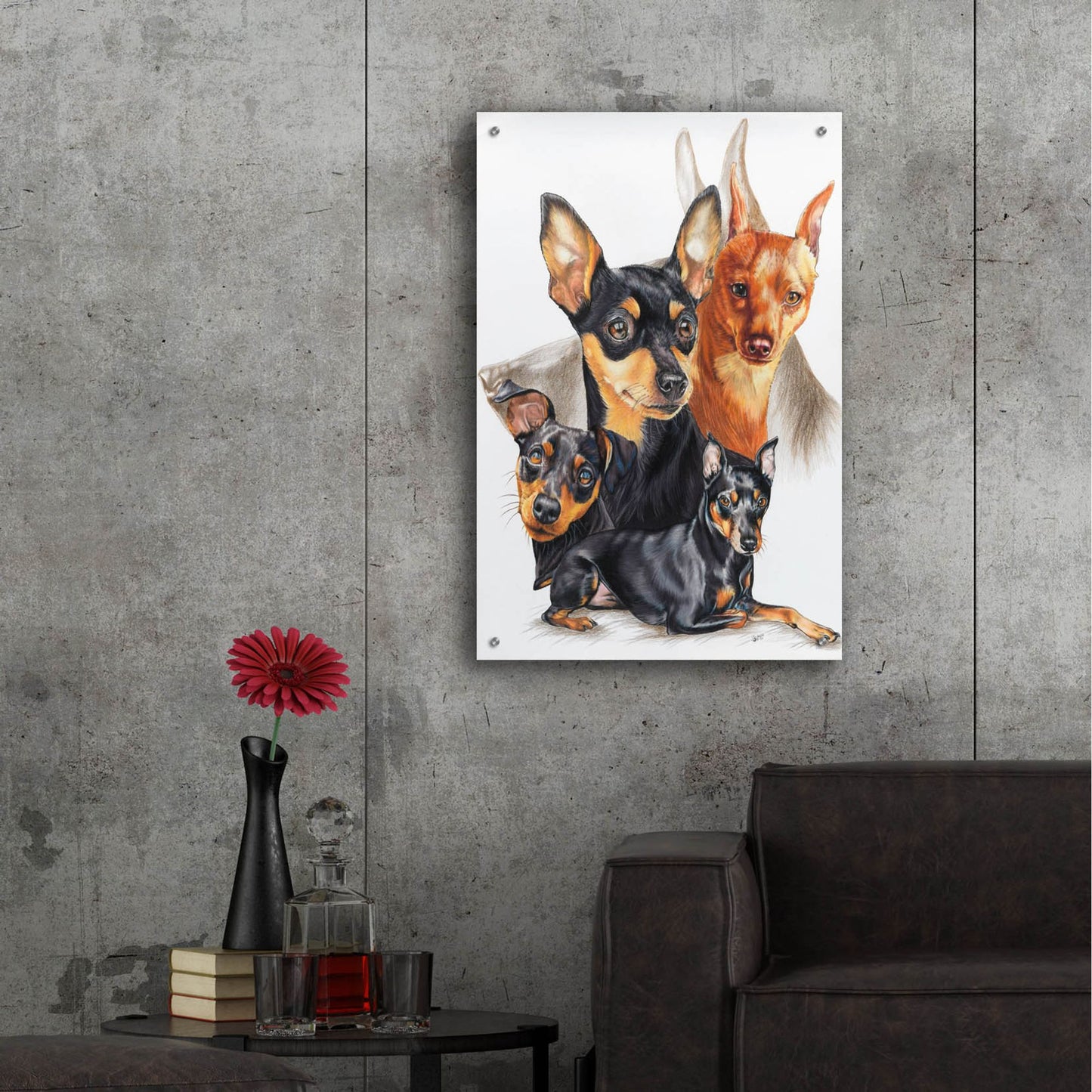 Epic Art 'Miniature Pinscher Medley' by Barbara Keith, Acrylic Glass Wall Art,24x36