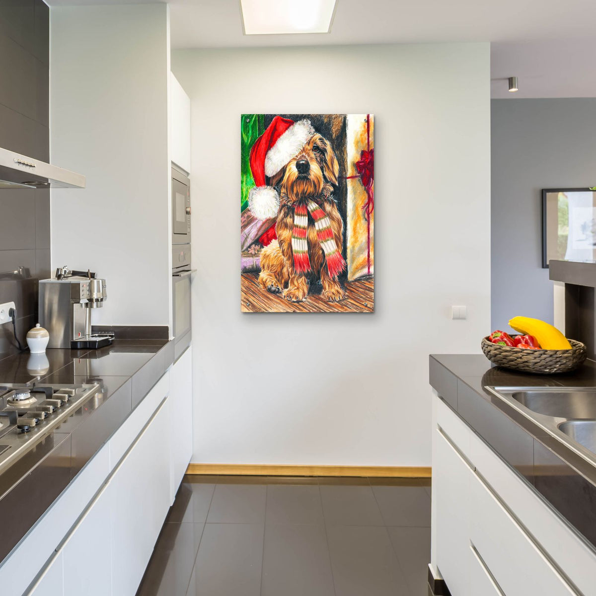 Dachsund Santa Hat by Barbara Keith - 24x36 acrylic wall art in a room