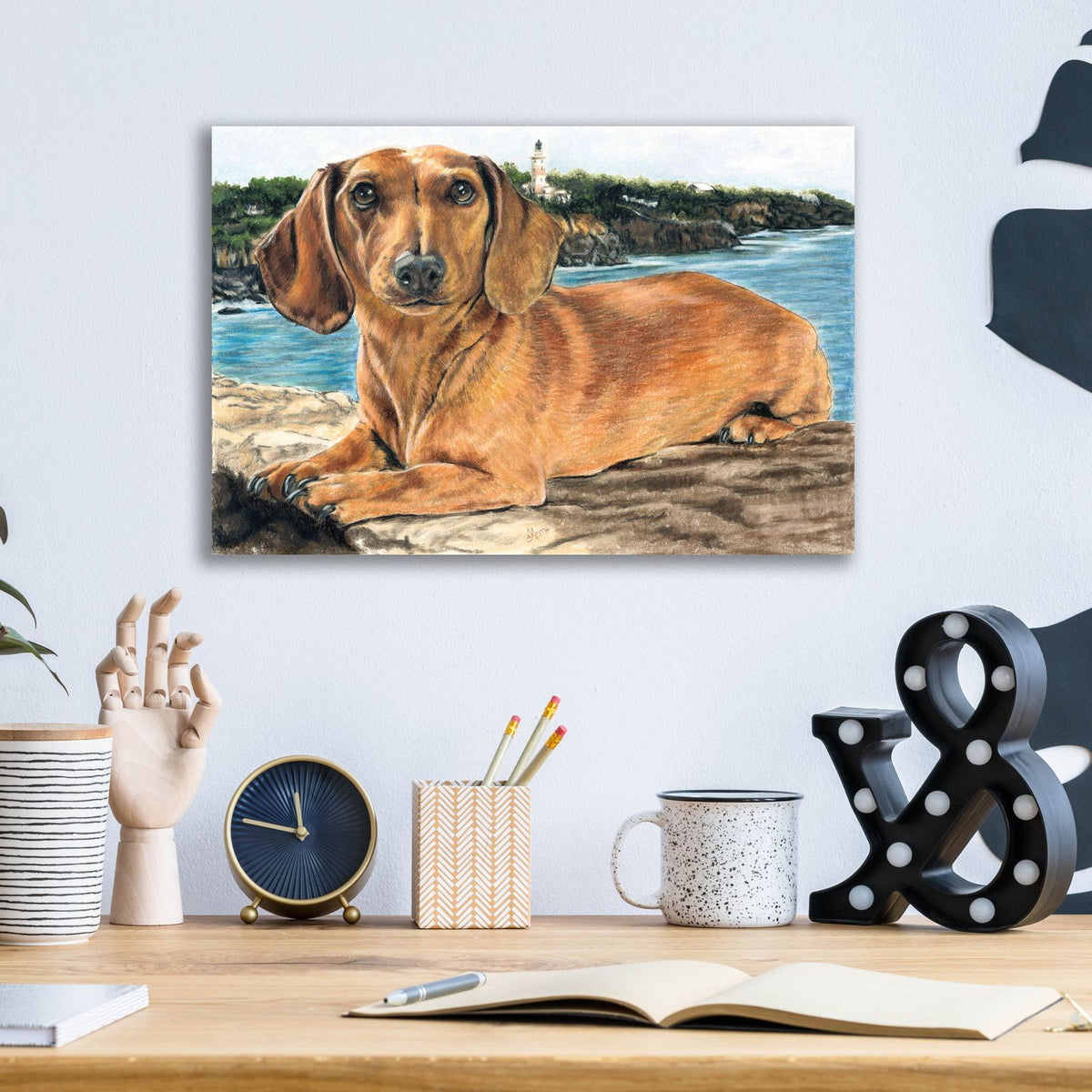 Dachshund In The Bay by Barbara Keith - 16x12 acrylic wall art in a room