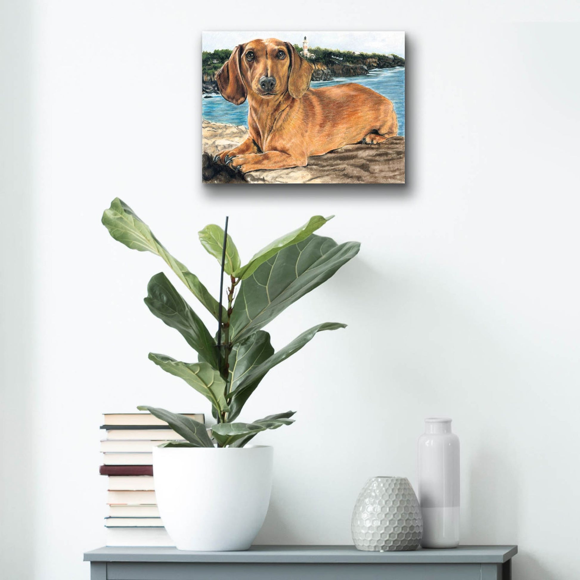 Epic Art 'Dachshund In The Bay' by Barbara Keith, Acrylic Glass Wall Art,16x12