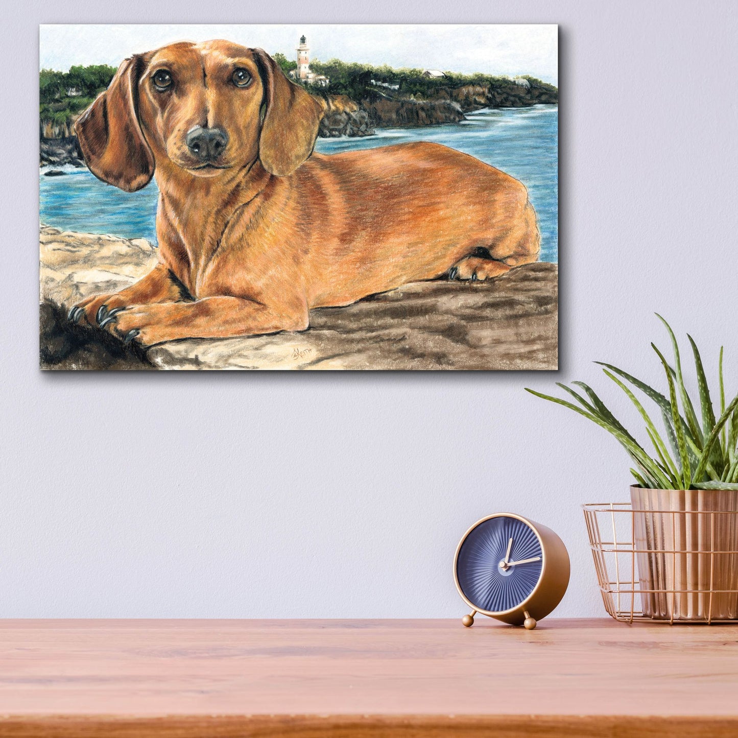 Epic Art 'Dachshund In The Bay' by Barbara Keith, Acrylic Glass Wall Art,16x12