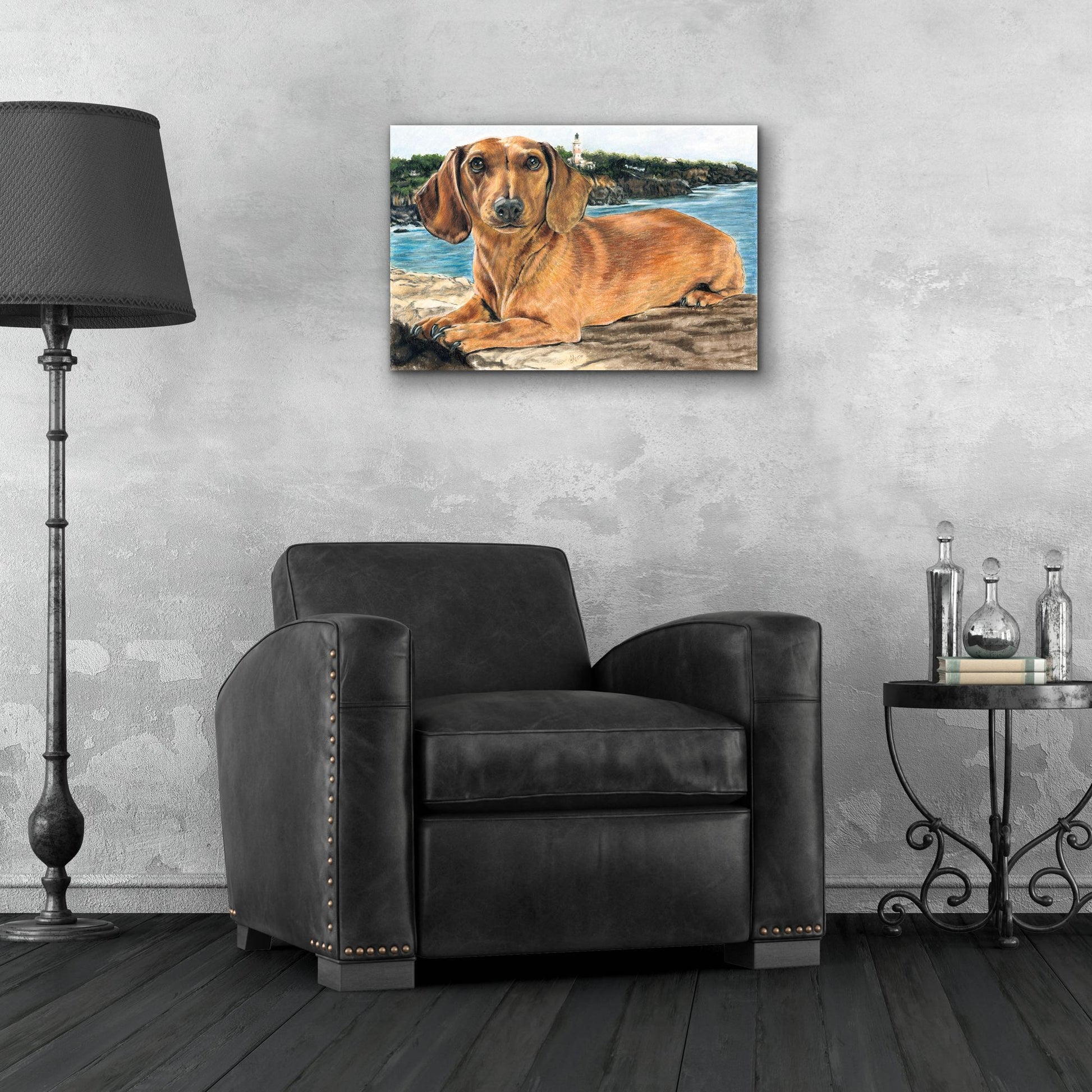 Epic Art 'Dachshund In The Bay' by Barbara Keith, Acrylic Glass Wall Art,24x16