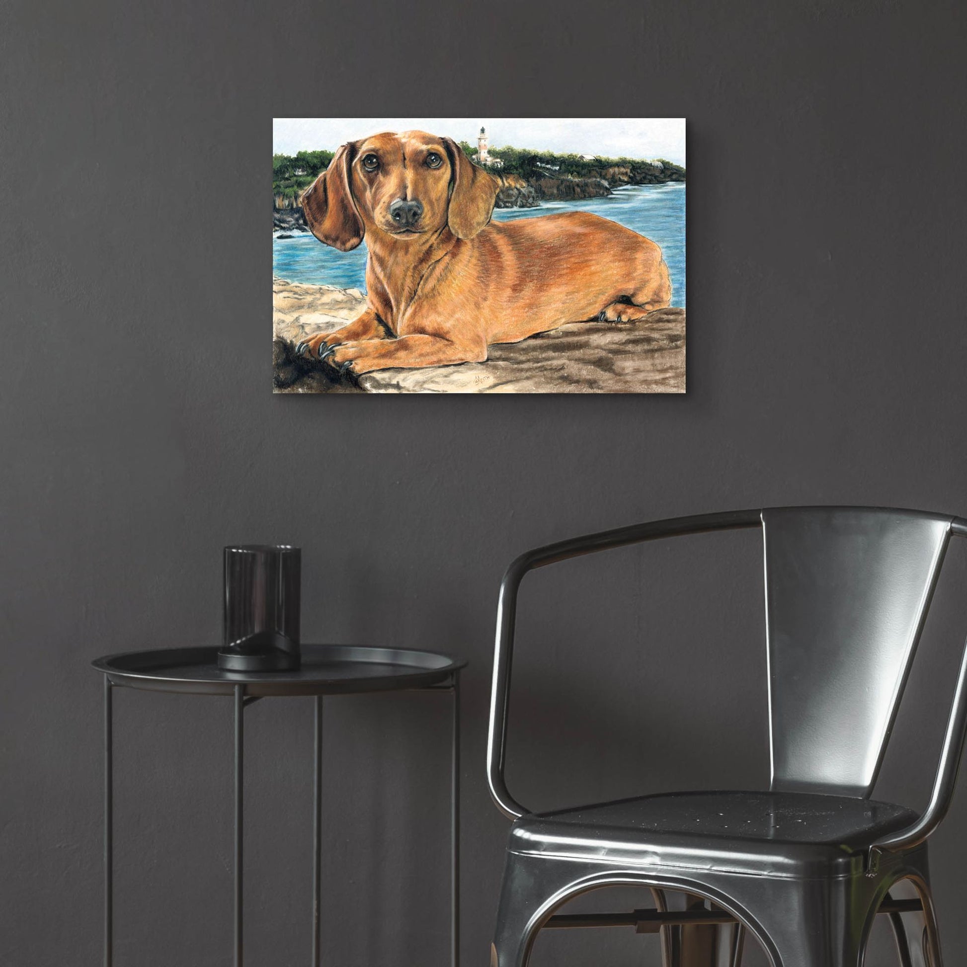 Epic Art 'Dachshund In The Bay' by Barbara Keith, Acrylic Glass Wall Art,24x16