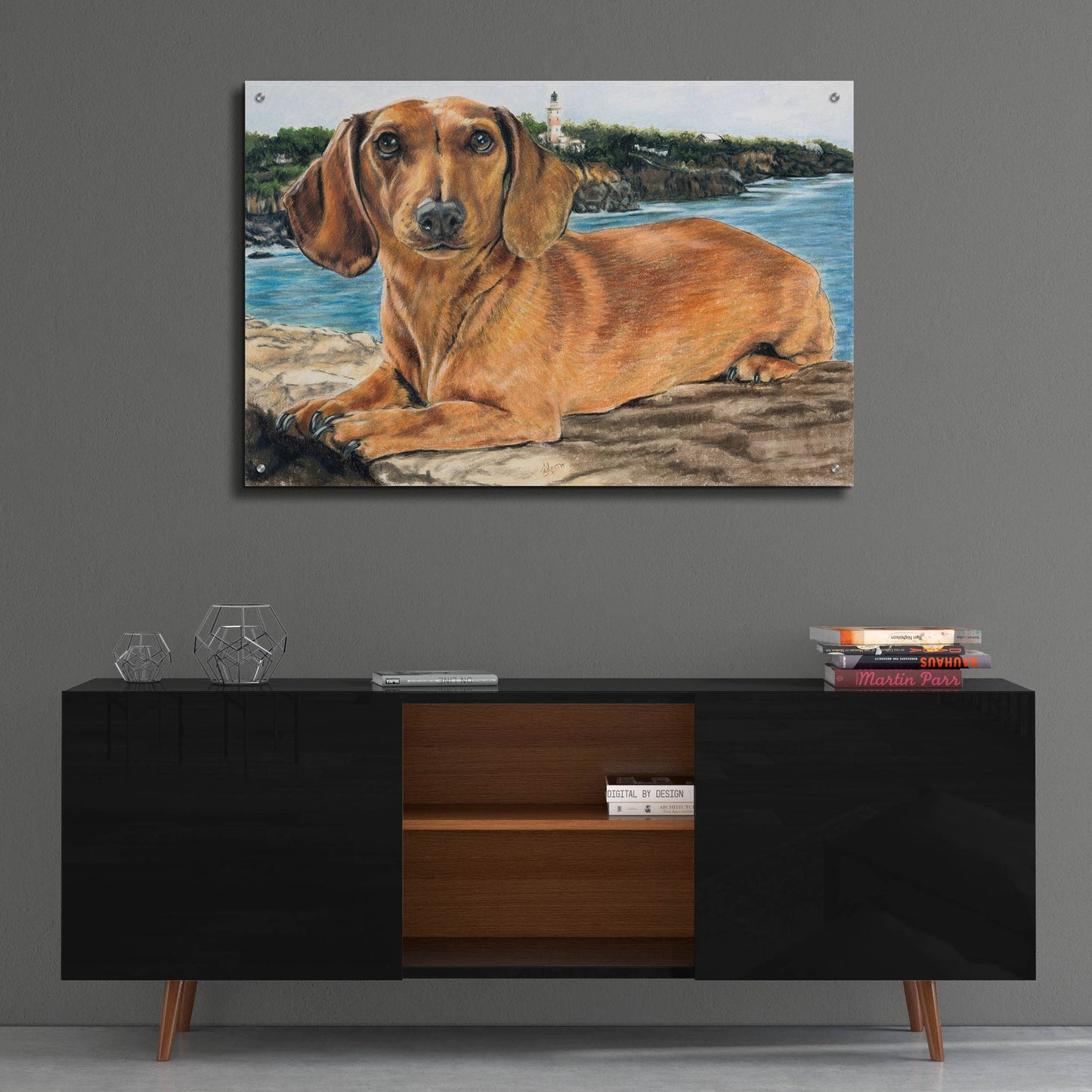 Epic Art 'Dachshund In The Bay' by Barbara Keith, Acrylic Glass Wall Art,36x24