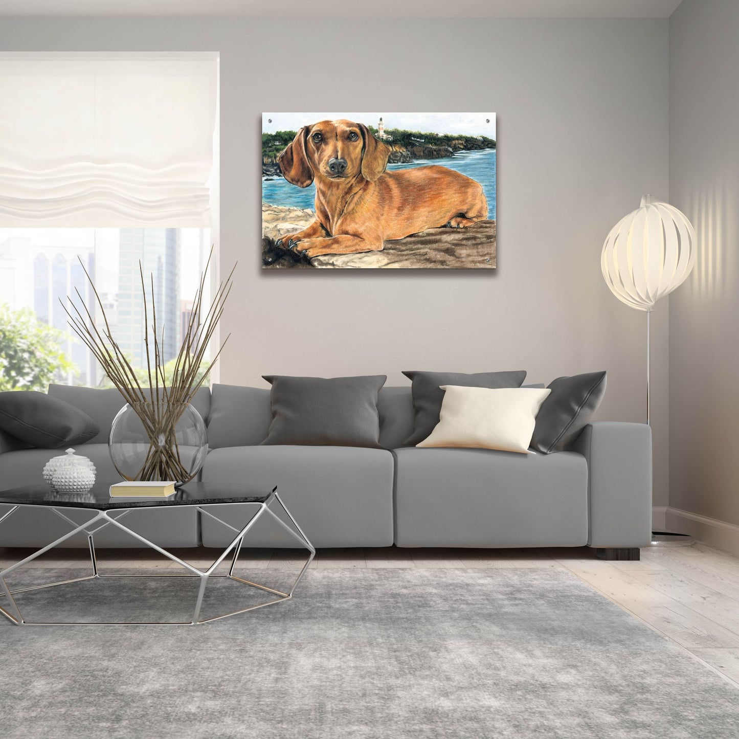 Epic Art 'Dachshund In The Bay' by Barbara Keith, Acrylic Glass Wall Art,36x24