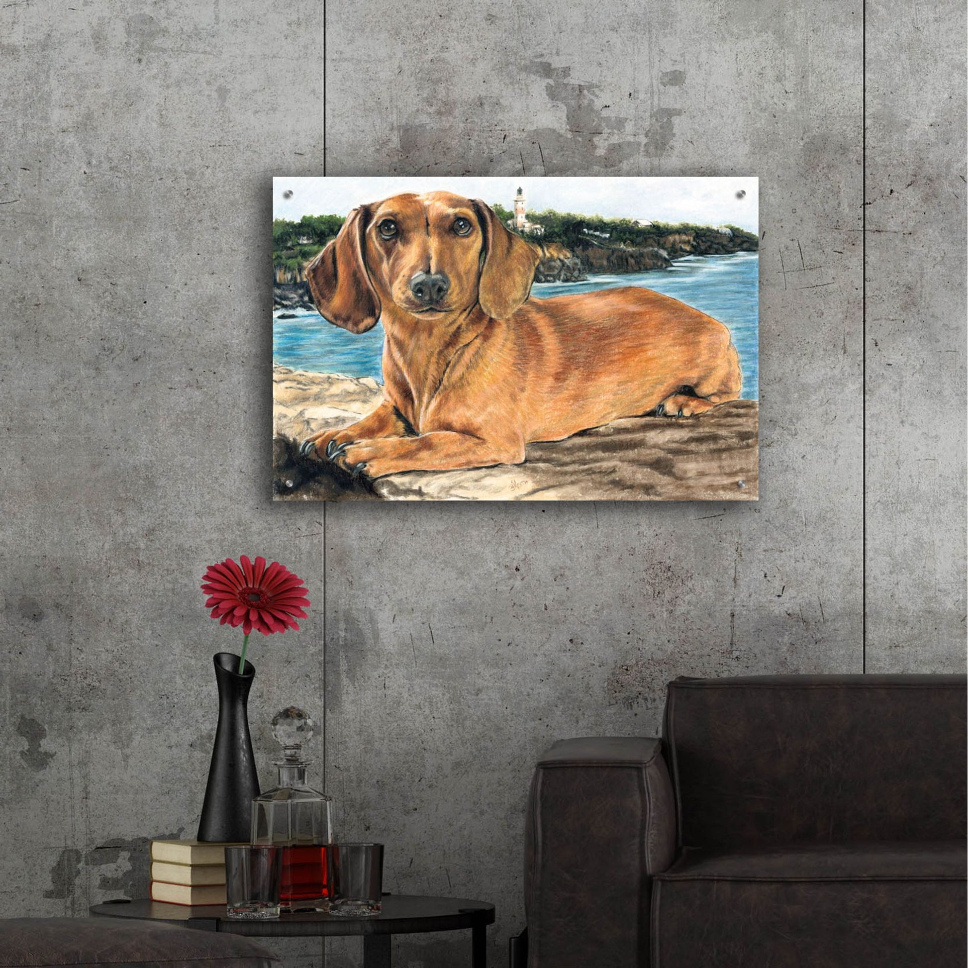 Epic Art 'Dachshund In The Bay' by Barbara Keith, Acrylic Glass Wall Art,36x24