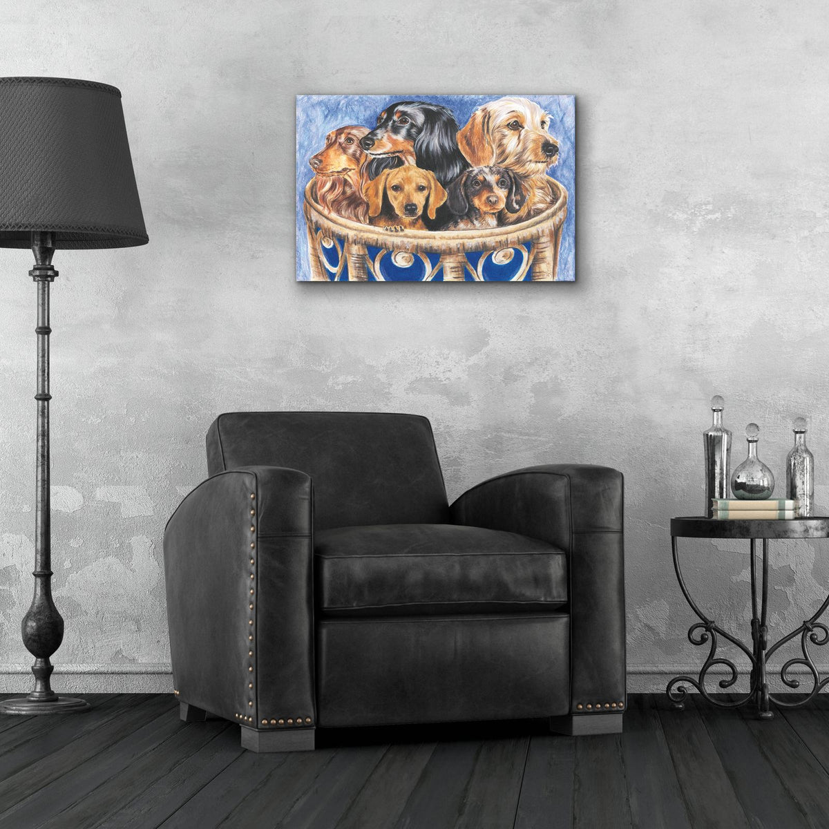 Dachsund In A Basket by Barbara Keith - 24x16 acrylic wall art in a room