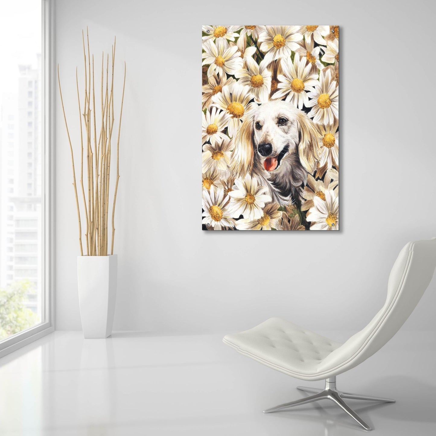 Epic Art 'Dachsund In Daisies' by Barbara Keith, Acrylic Glass Wall Art,24x36