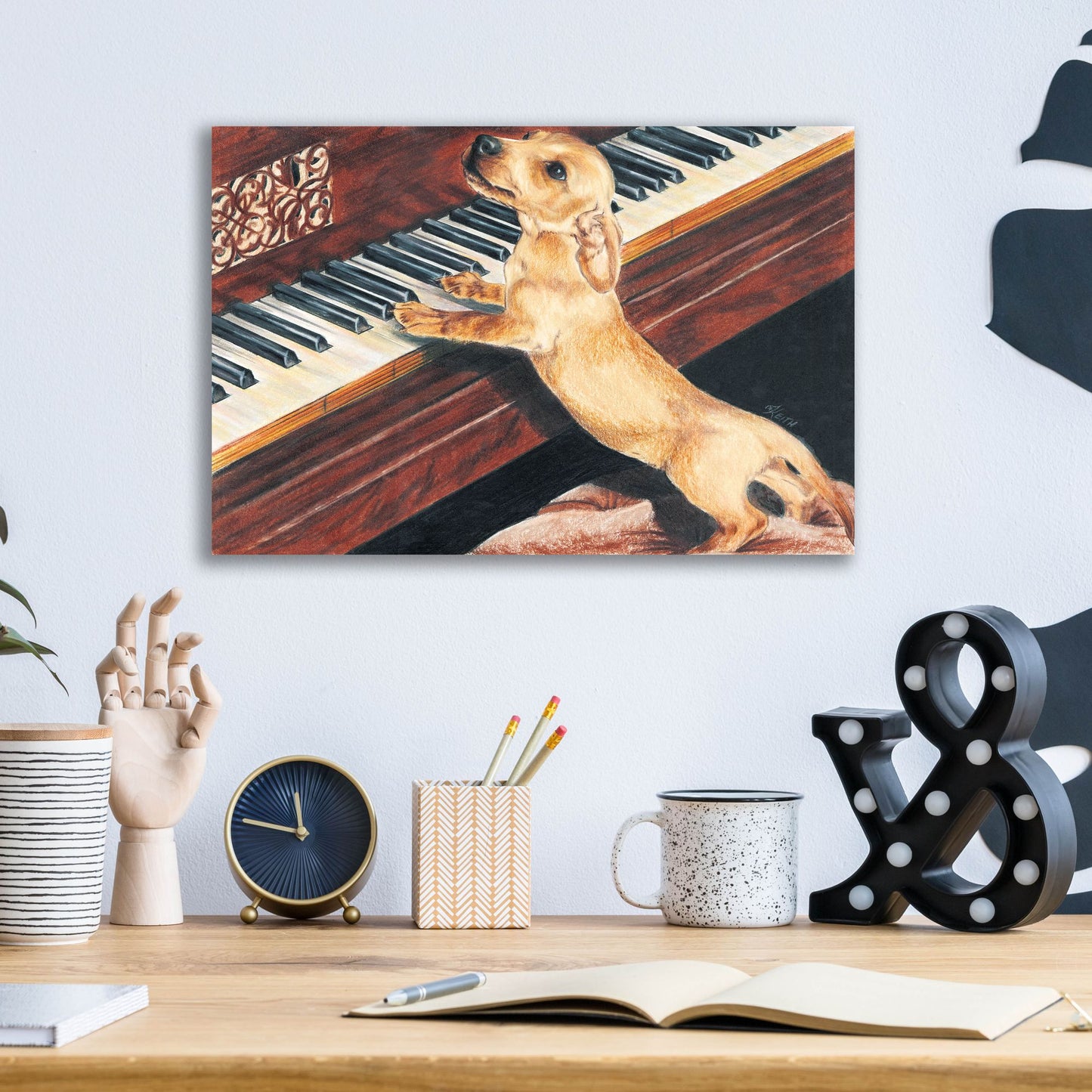 Epic Art 'Dachsund Playing Piano' by Barbara Keith, Acrylic Glass Wall Art,16x12