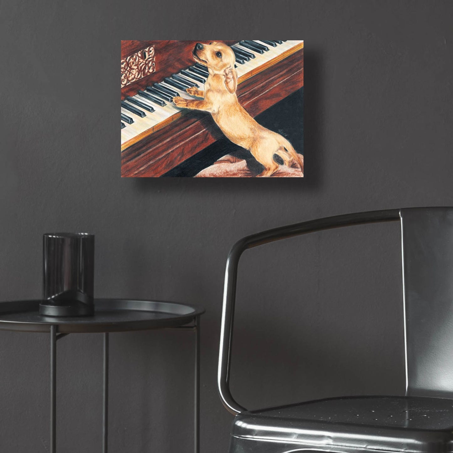 Epic Art 'Dachsund Playing Piano' by Barbara Keith, Acrylic Glass Wall Art,16x12