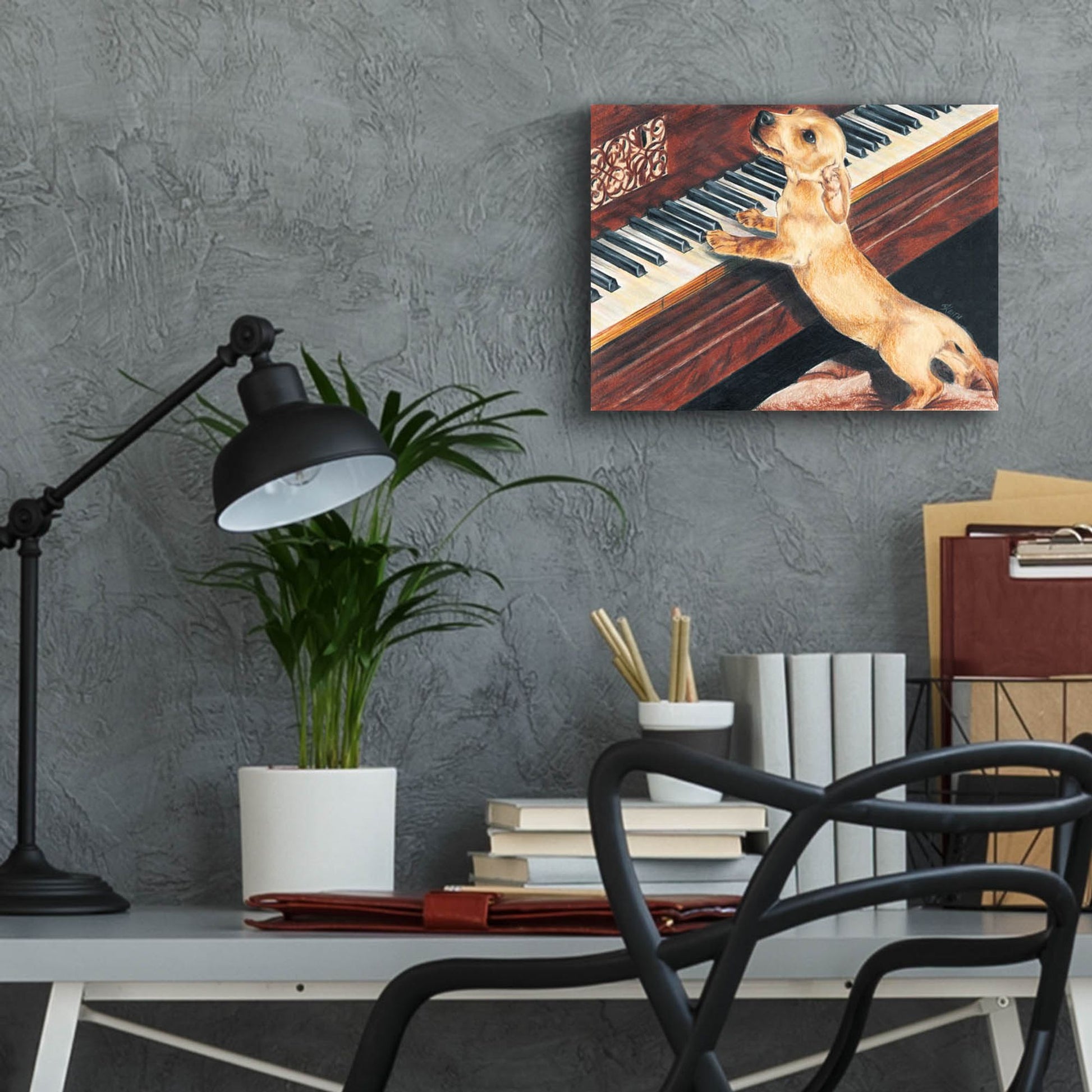 Epic Art 'Dachsund Playing Piano' by Barbara Keith, Acrylic Glass Wall Art,16x12