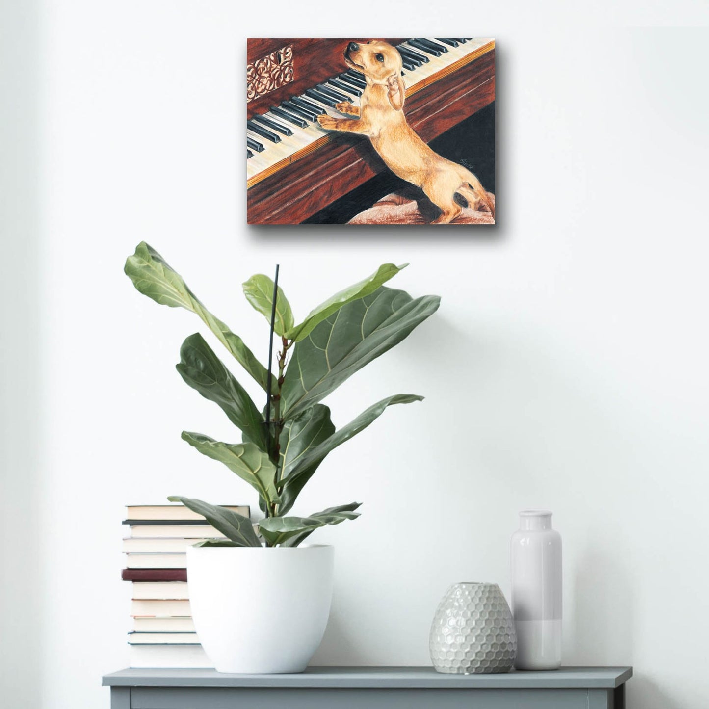 Epic Art 'Dachsund Playing Piano' by Barbara Keith, Acrylic Glass Wall Art,16x12