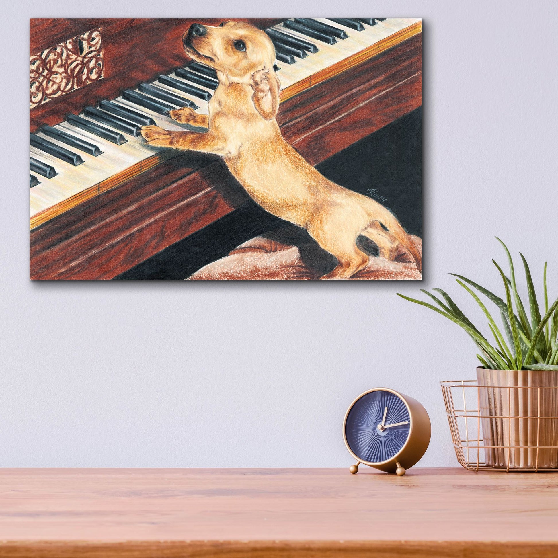 Epic Art 'Dachsund Playing Piano' by Barbara Keith, Acrylic Glass Wall Art,16x12