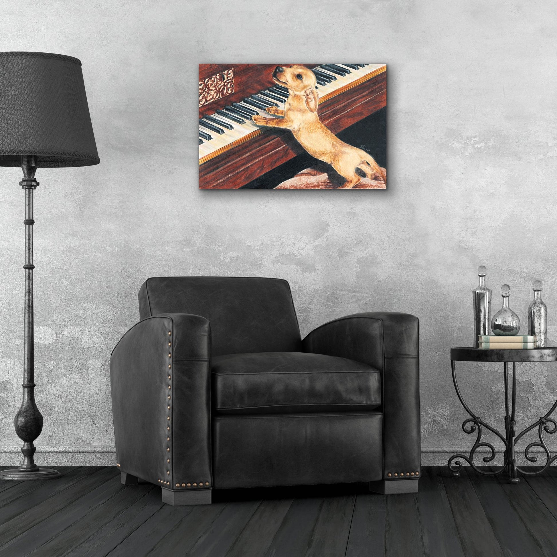 Epic Art 'Dachsund Playing Piano' by Barbara Keith, Acrylic Glass Wall Art,24x16