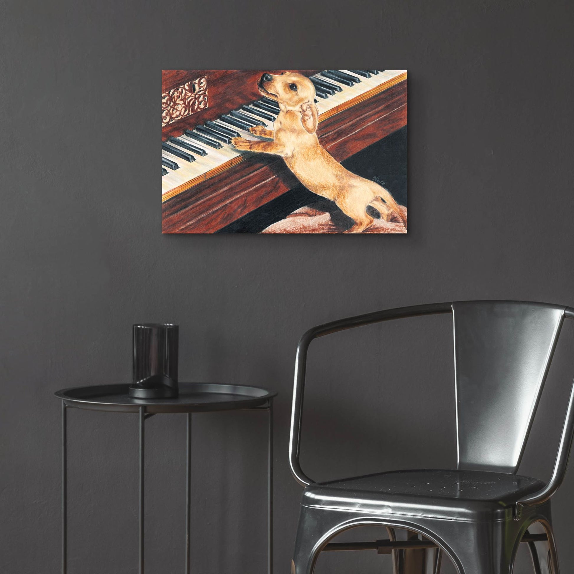 Epic Art 'Dachsund Playing Piano' by Barbara Keith, Acrylic Glass Wall Art,24x16