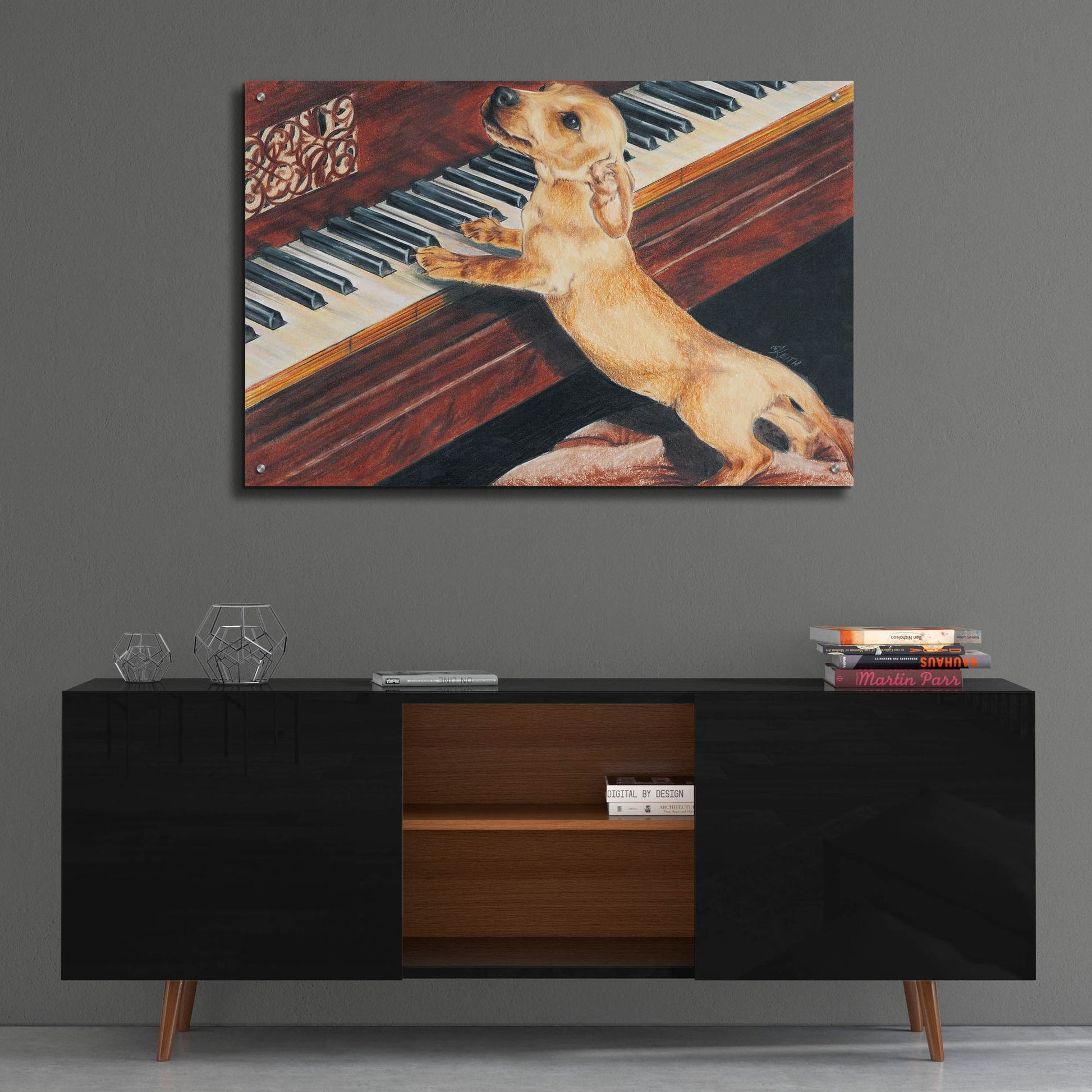 Epic Art 'Dachsund Playing Piano' by Barbara Keith, Acrylic Glass Wall Art,36x24