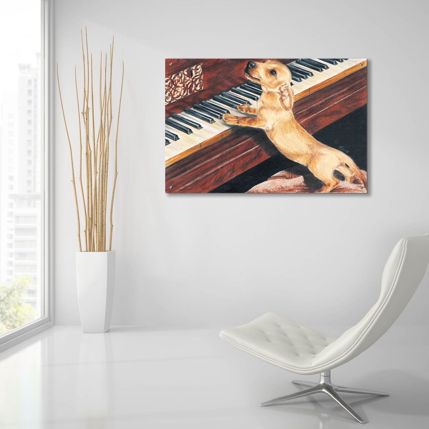 Epic Art 'Dachsund Playing Piano' by Barbara Keith, Acrylic Glass Wall Art,36x24