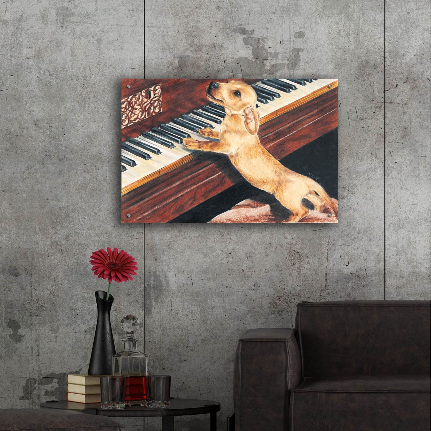 Epic Art 'Dachsund Playing Piano' by Barbara Keith, Acrylic Glass Wall Art,36x24