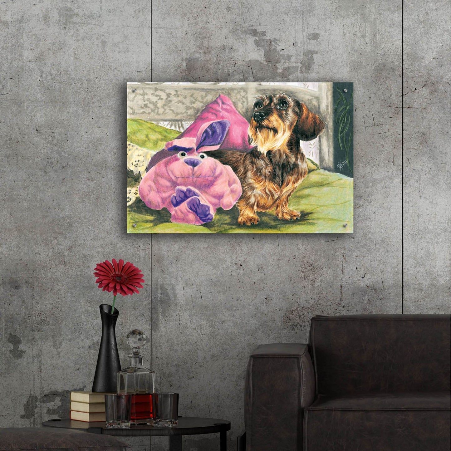 Epic Art 'Dachsund With Stuffed Toy' by Barbara Keith, Acrylic Glass Wall Art,36x24