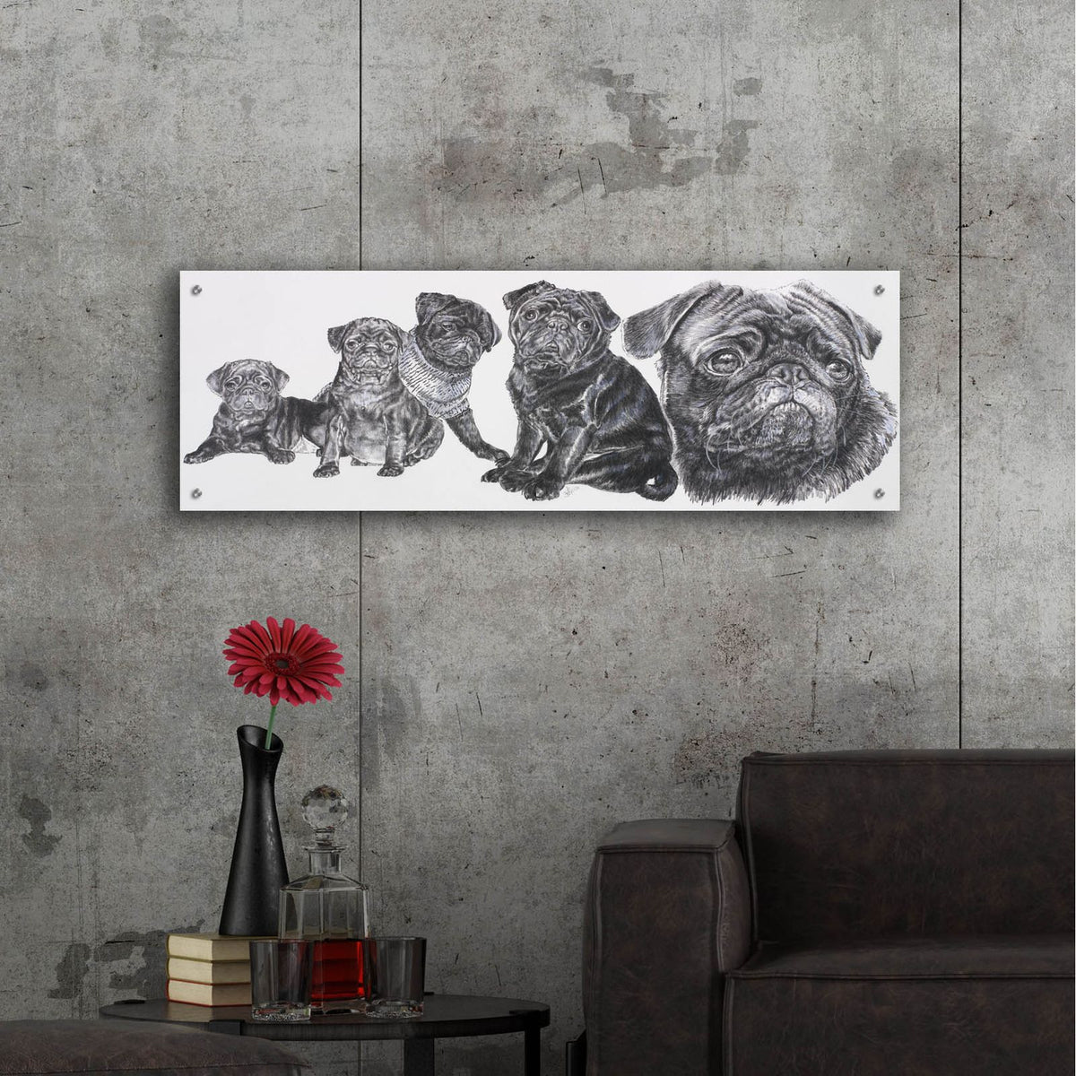 Growing Up Pug by Barbara Keith - 48x16 acrylic wall art in a room
