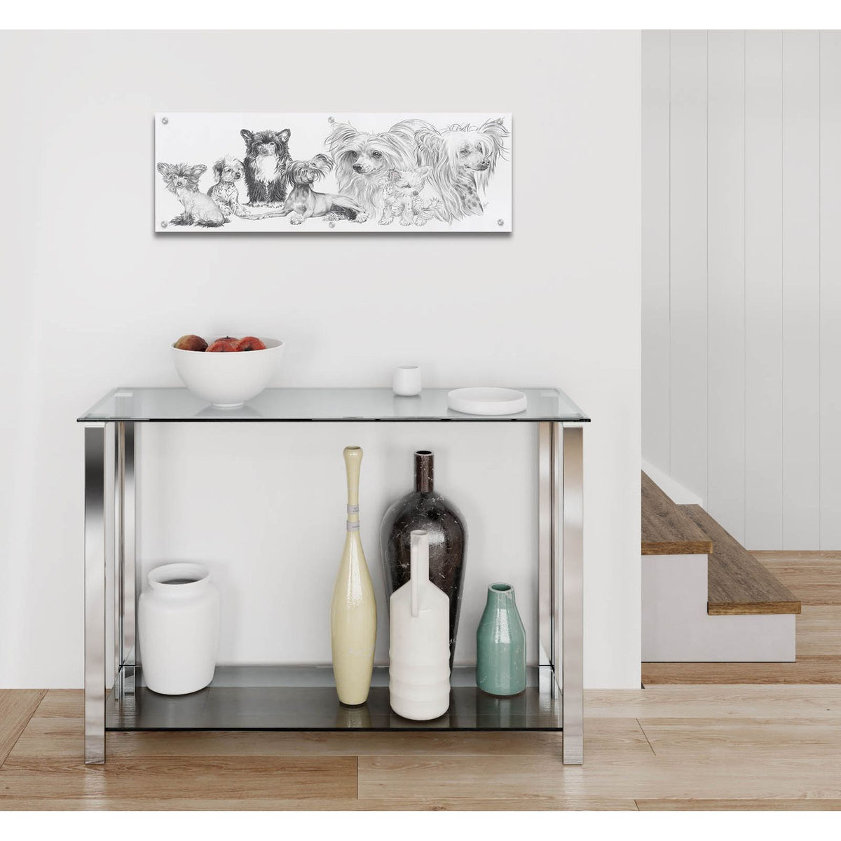 Chinese Cresteds by Barbara Keith - 36x12 acrylic wall art in a room