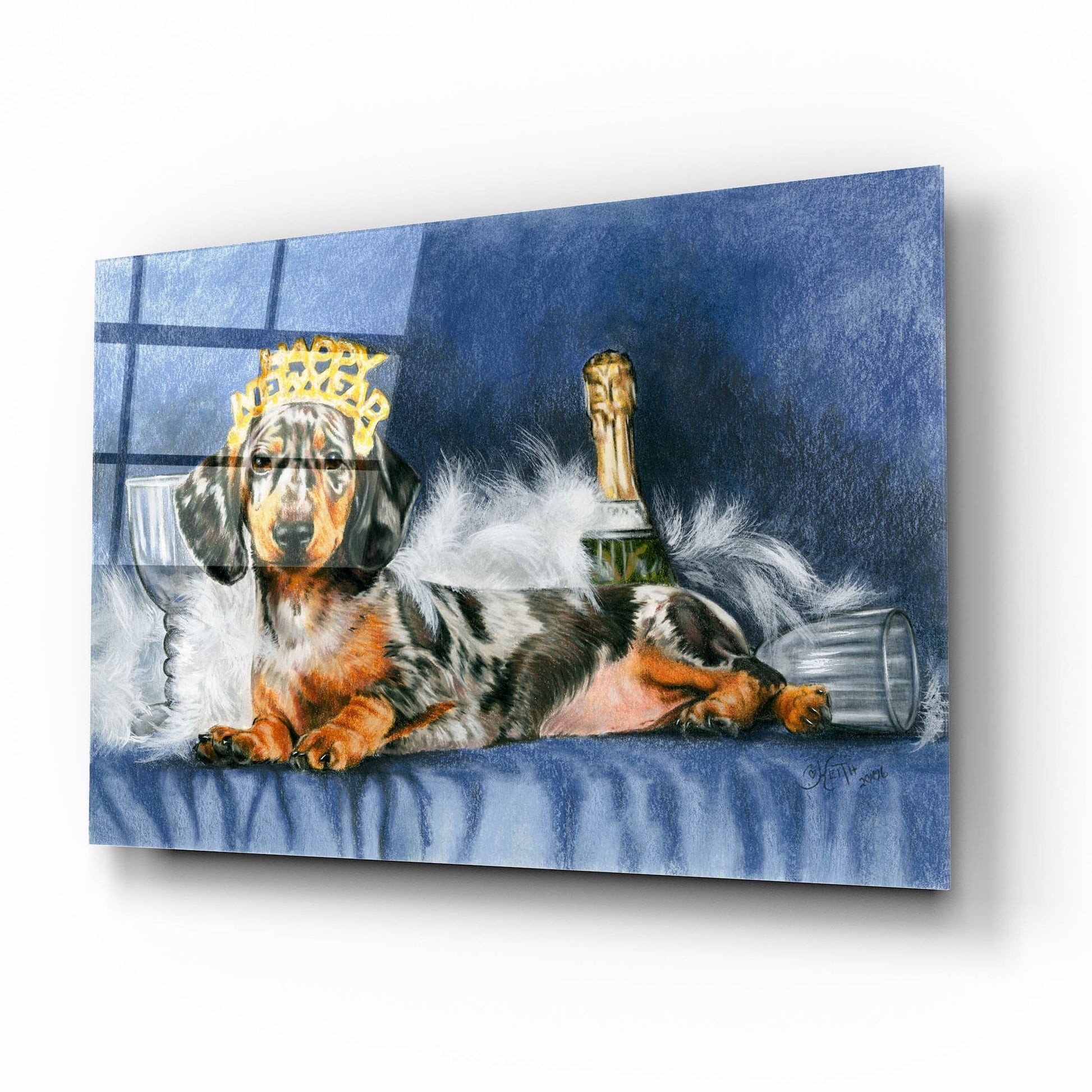 Epic Art 'Happy New Year With Party Hat' by Barbara Keith, Acrylic Glass Wall Art,16x12