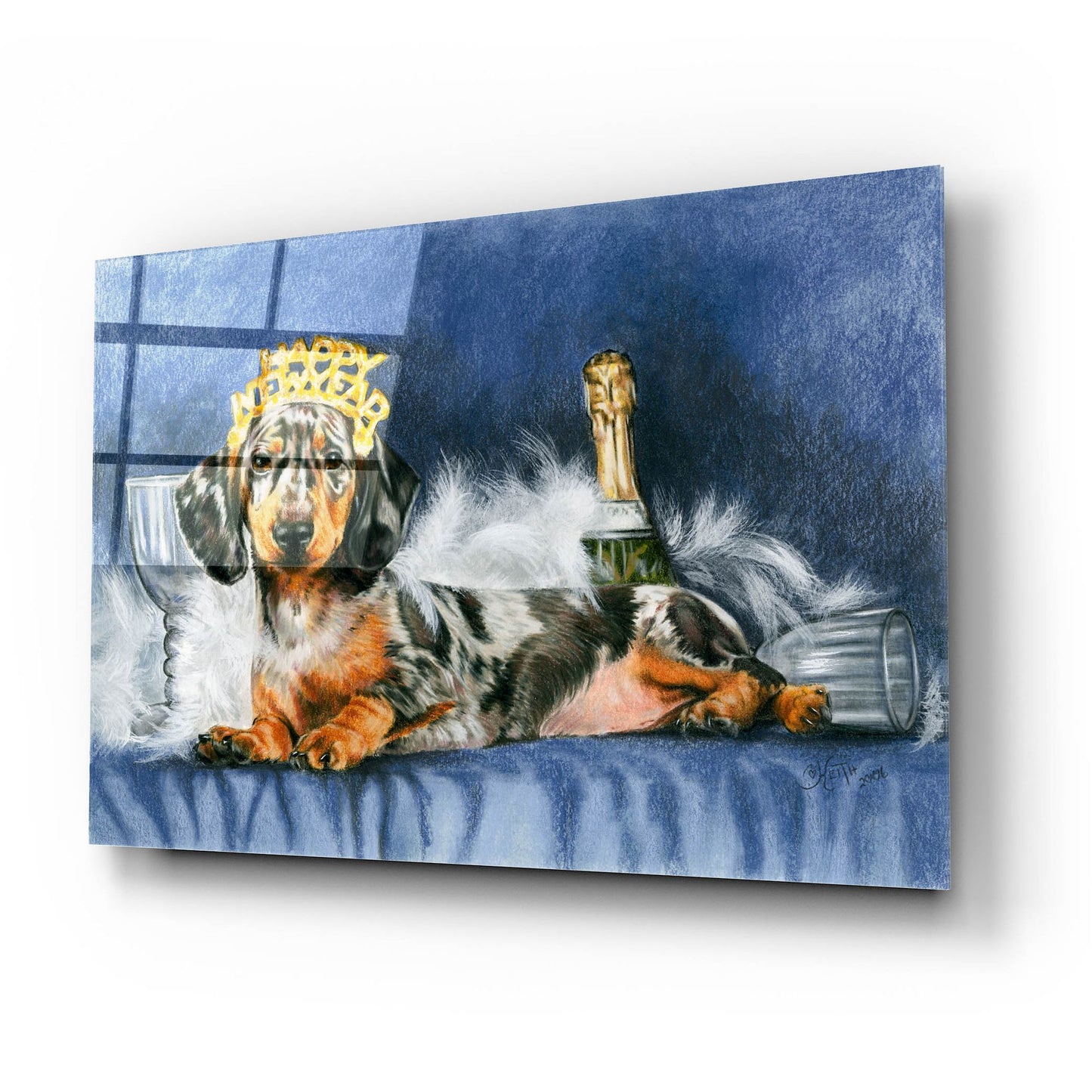 Epic Art 'Happy New Year With Party Hat' by Barbara Keith, Acrylic Glass Wall Art,24x16