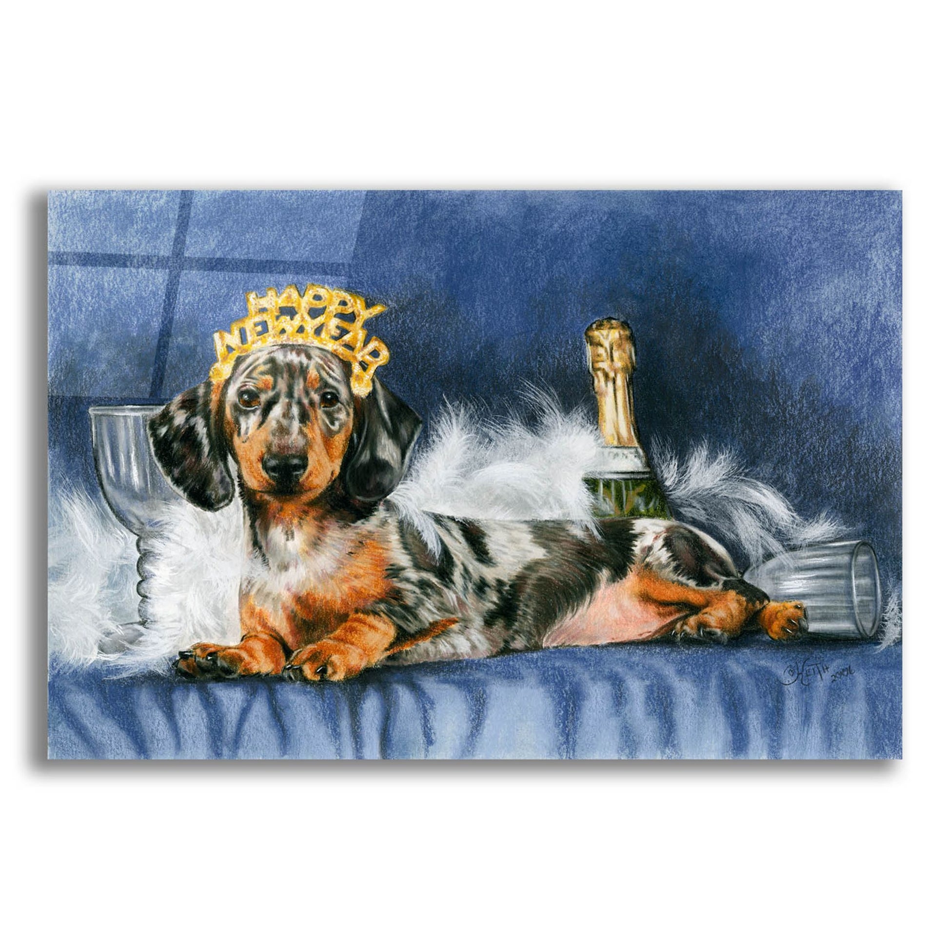 Epic Art 'Happy New Year With Party Hat' by Barbara Keith, Acrylic Glass Wall Art,24x16